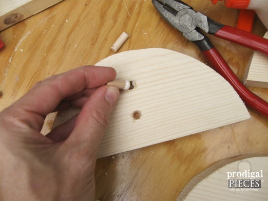 Gluing in Wood Pegs for DIY Hedgehog Holder | prodigalpieces.com