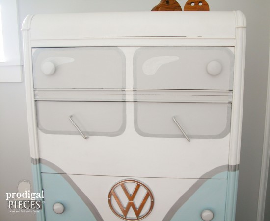 Top of Waterfall dresser turned Volkswagen Bus by Larissa of Prodigal Pieces | prodigalpieces.com #prodigalpieces #diy #art #furniture