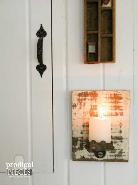 Farmhouse Tools Upcycled into Candle Sconce by Larissa of Prodigal Pieces | prodigalpieces.com #prodigalpieces