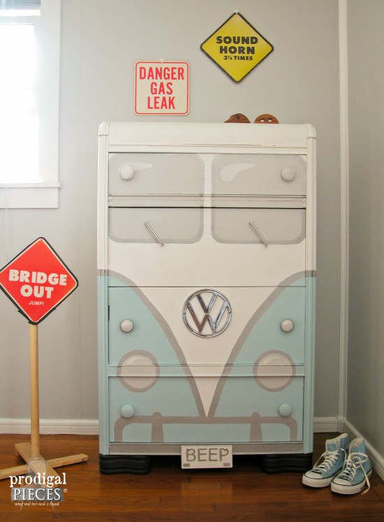 Vintage Waterfall Chest of Drawers Made into Volkswagen Bus by Larissa of Prodigal Pieces | prodigalpieces.com #prodigalpieces #furniture #diy #volkswagen