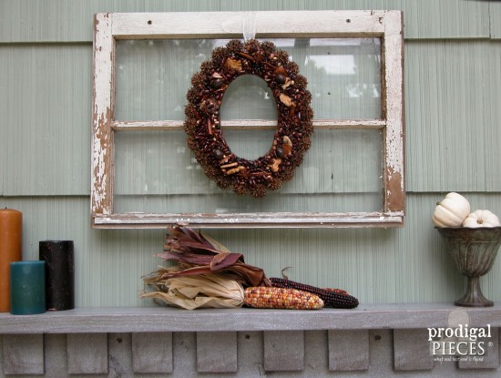 Faux Fireplace with Reclaimed Window and Fall Wreath by Prodigal Pieces | prodigalpieces.com #prodigalpieces