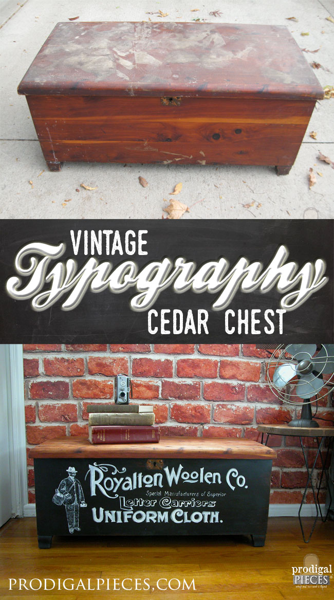 Acme Cedar Chest Gets Makeover with Vintage Typography by Prodigal Pieces | www.prodigalpieces.com