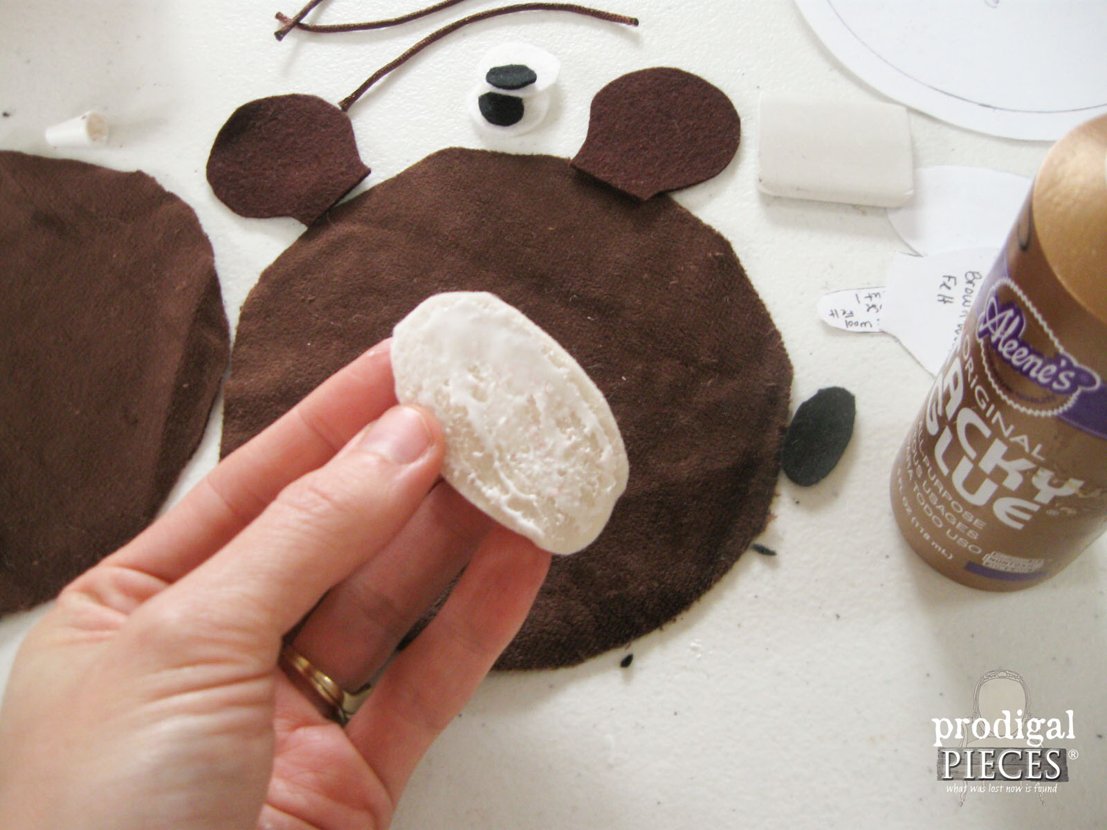 Applying Glue to Felt Pieces of Boo-Boo Bear Rice Pack by Prodigal Pieces | prodigalpieces.com #prodigalpieces