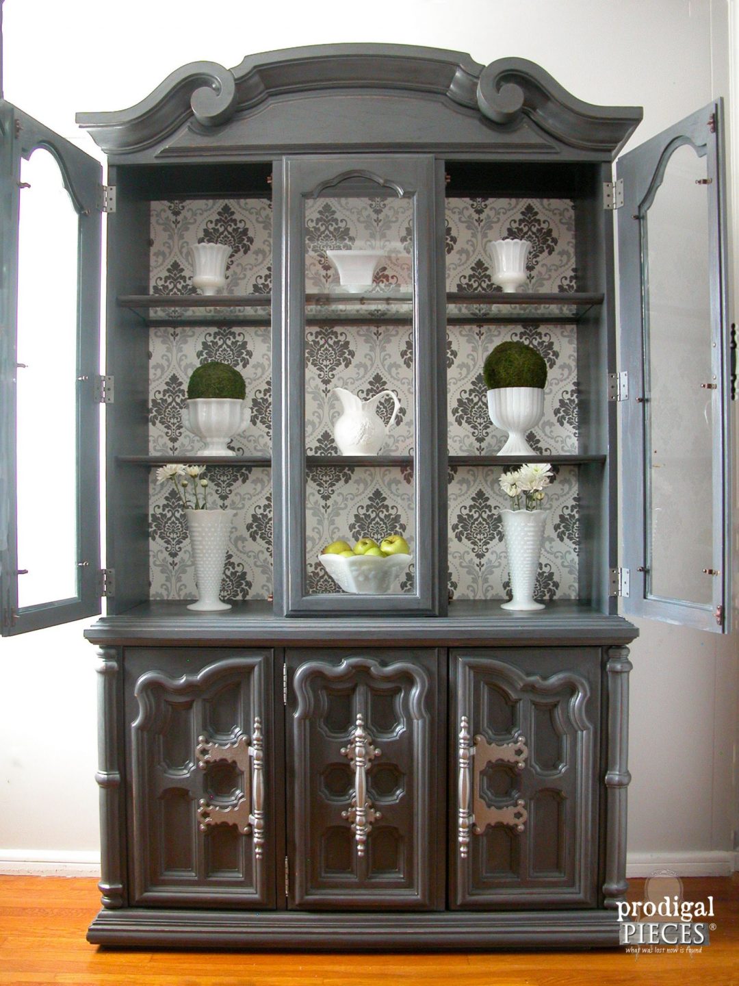 China Cabinet Makeover with Wallpaper - Prodigal Pieces