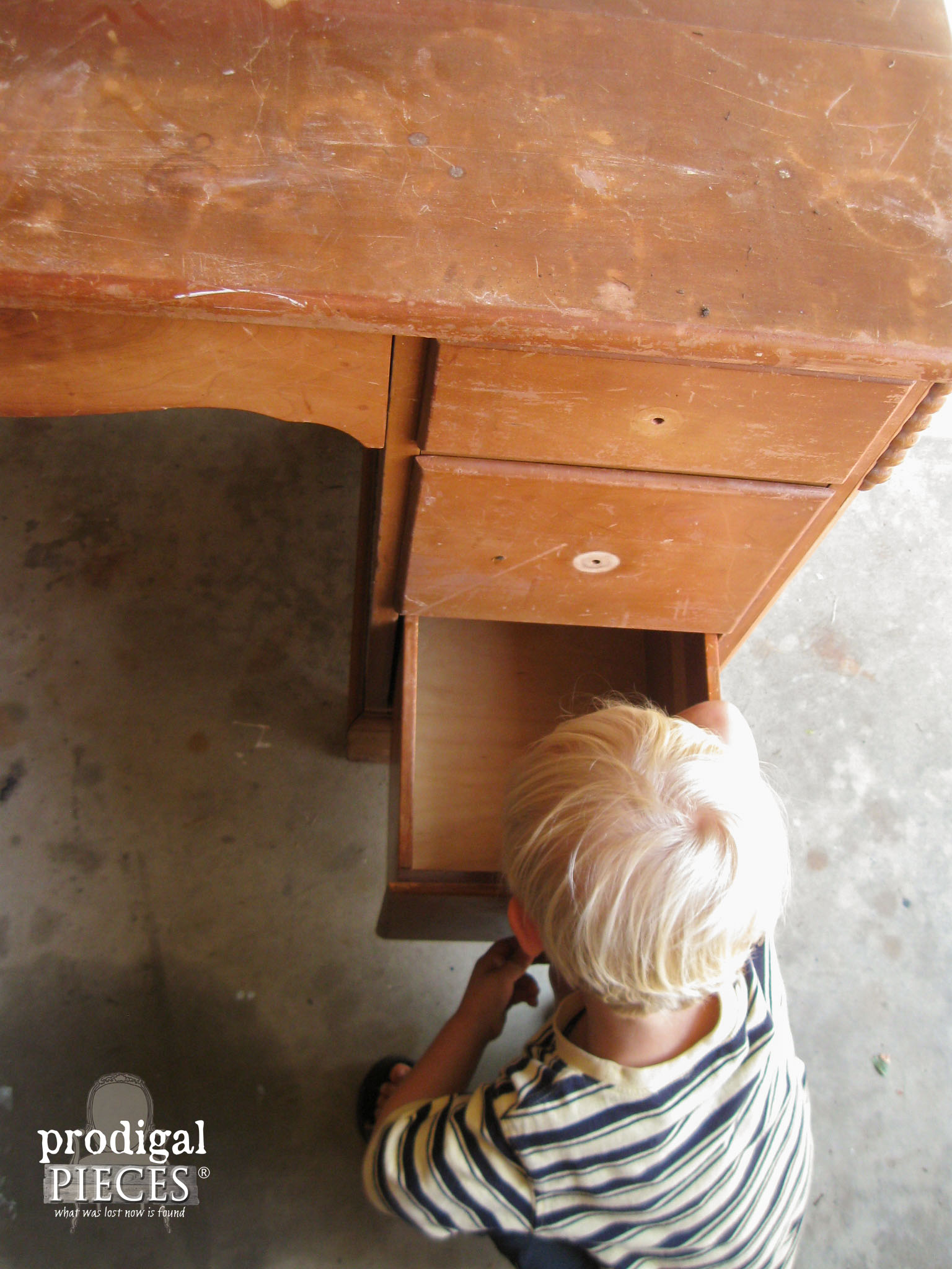 My Son Helping Remove Drawer Pulls | Prodigal Pieces | www.prodigalpieces.com