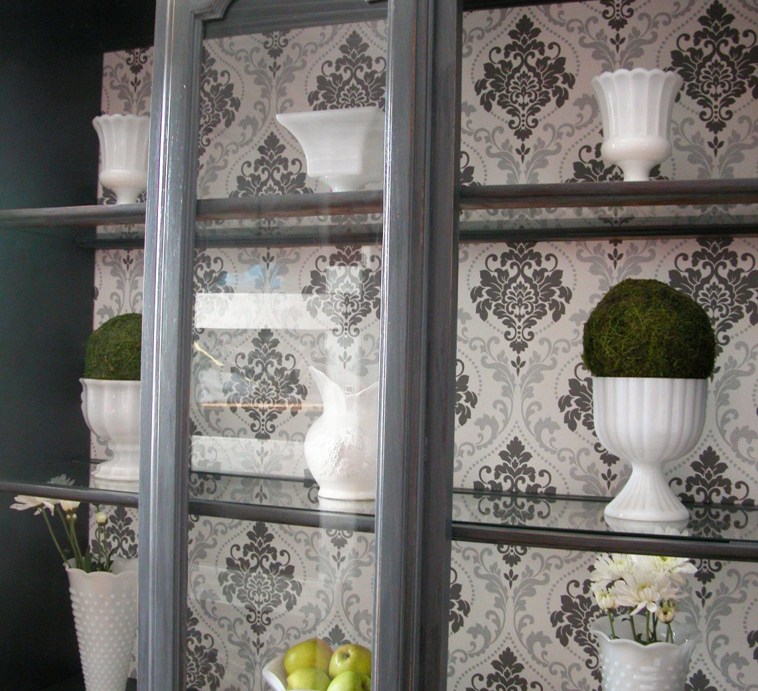 Interior View of Wallpapered China Cabinet by Prodigal Pieces | www.prodigalpieces.com