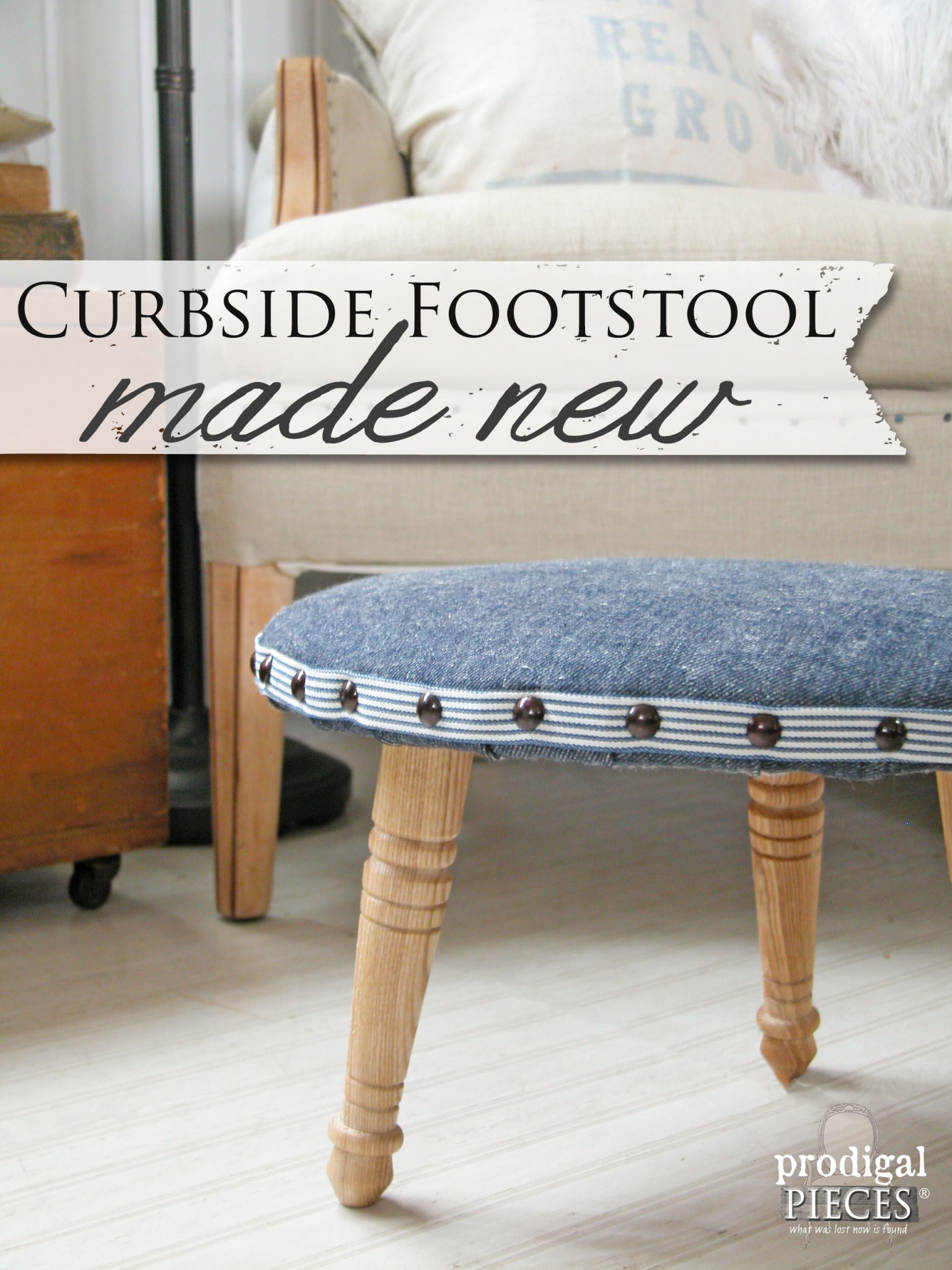 A Tossed Out Upholstered Footstool is Made New by Prodigal Pieces | www.prodigalpieces.com