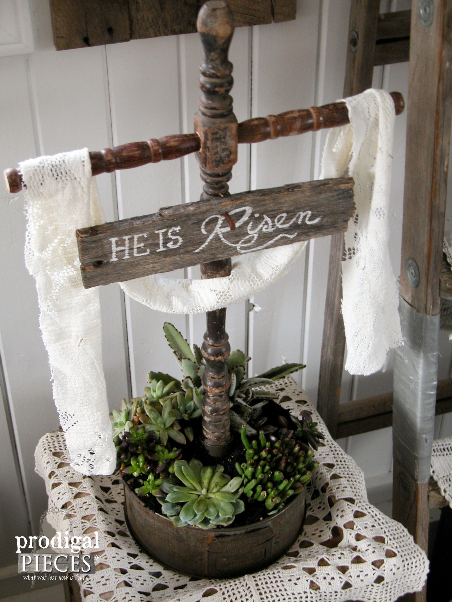 Reclaimed Vintage Finds Become Easter Cross Succulent Planter by Prodigal Pieces | prodigalpieces.com