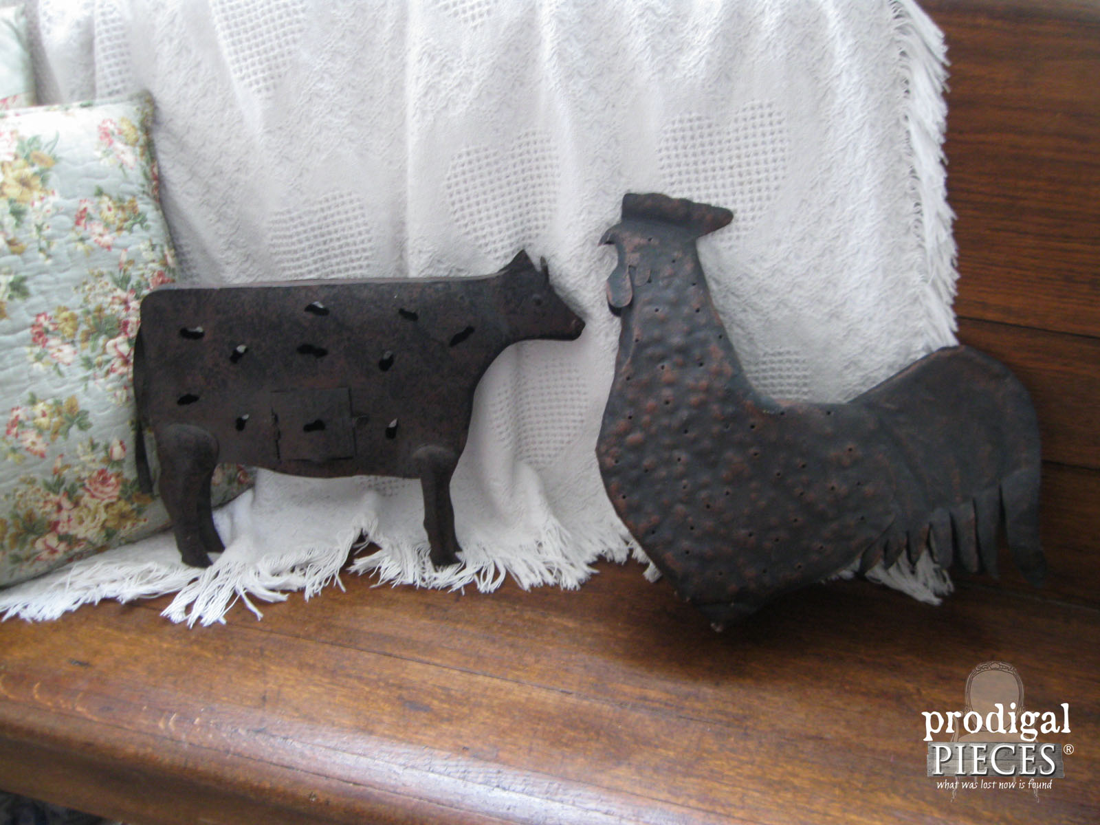 Thrifted Metal Cow and Rooster | Prodigal Pieces | www.prodigalpieces.com