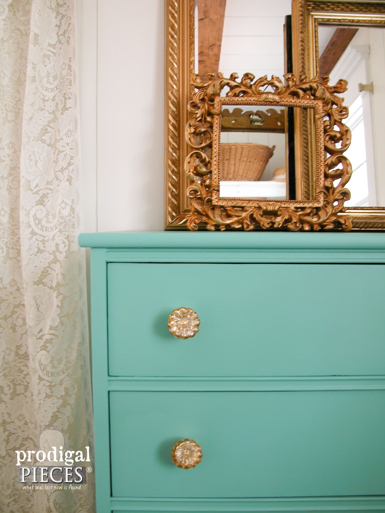 Corner View of Teal Vintage Chest by Prodigal Pieces | www.prodigalpieces.com