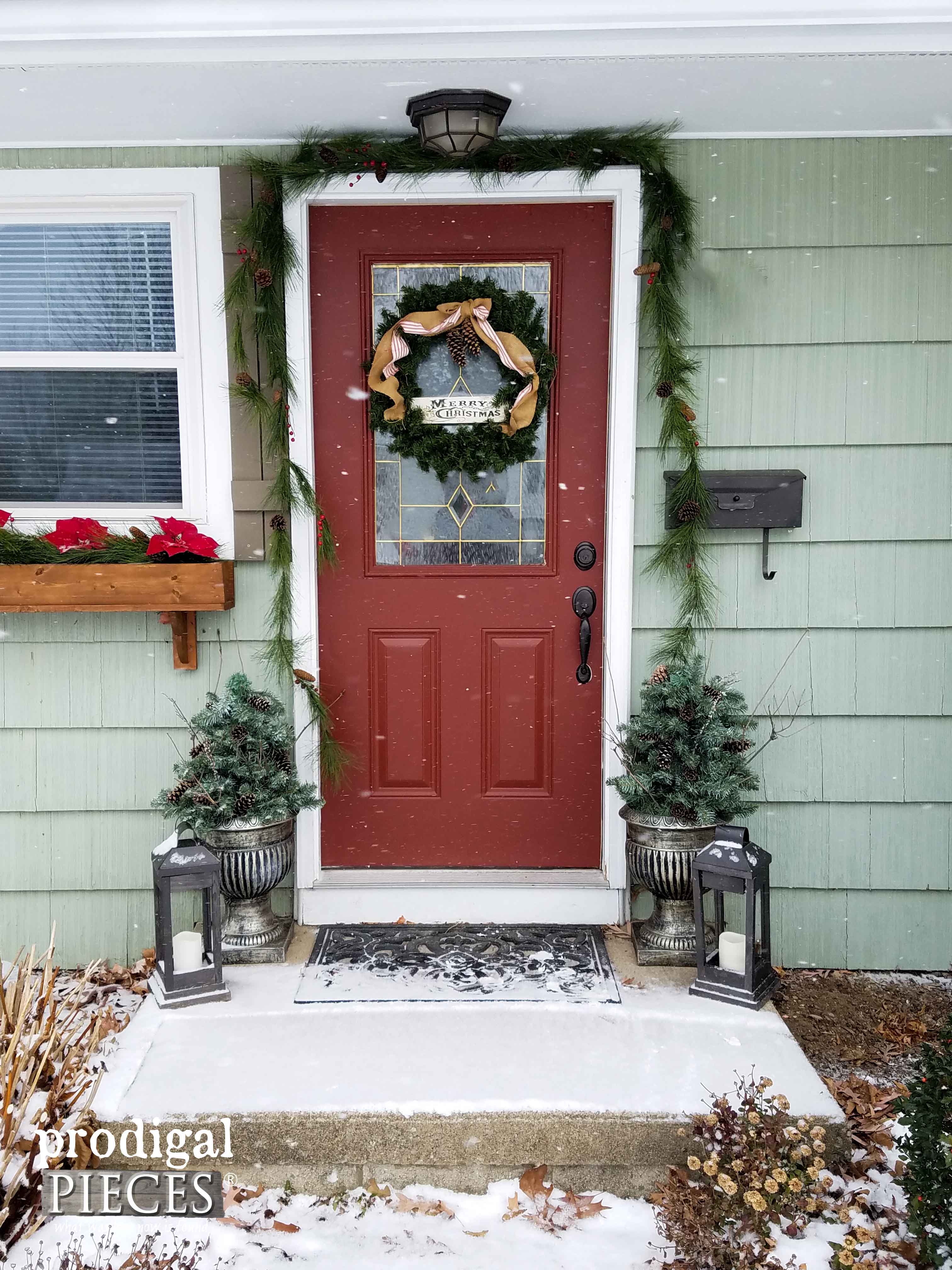 Holiday Front Door Decor with DIY Winter Urns by Prodigal Pieces | prodigalpieces.com