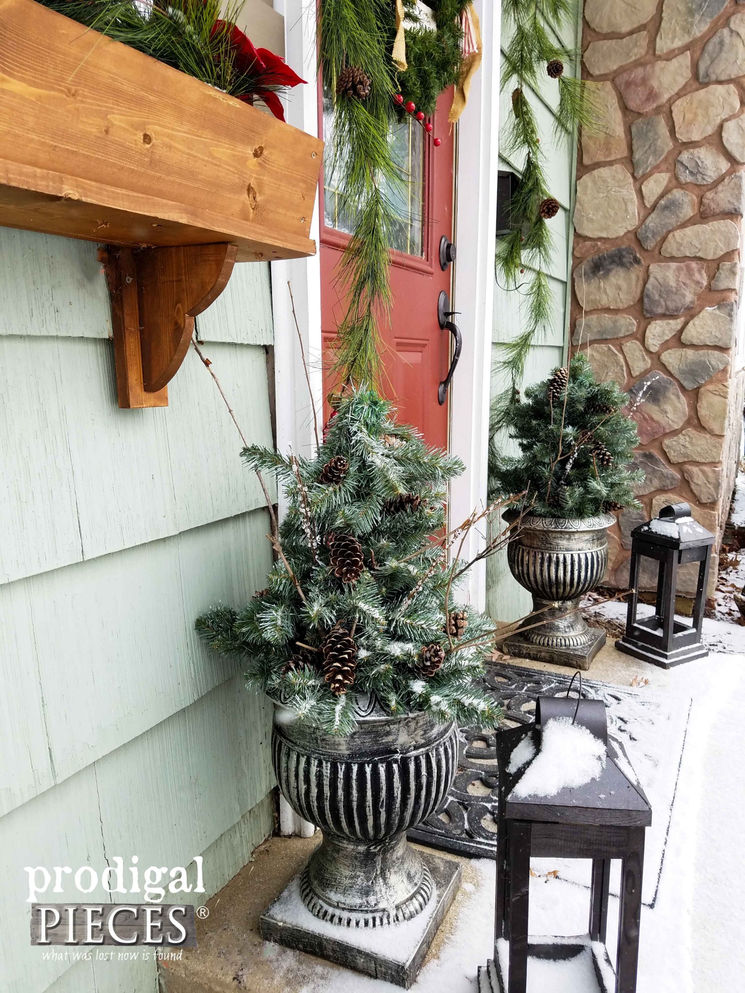 Front Door Winter Urns DIY Style by Prodigal Pieces | prodigalpieces.com