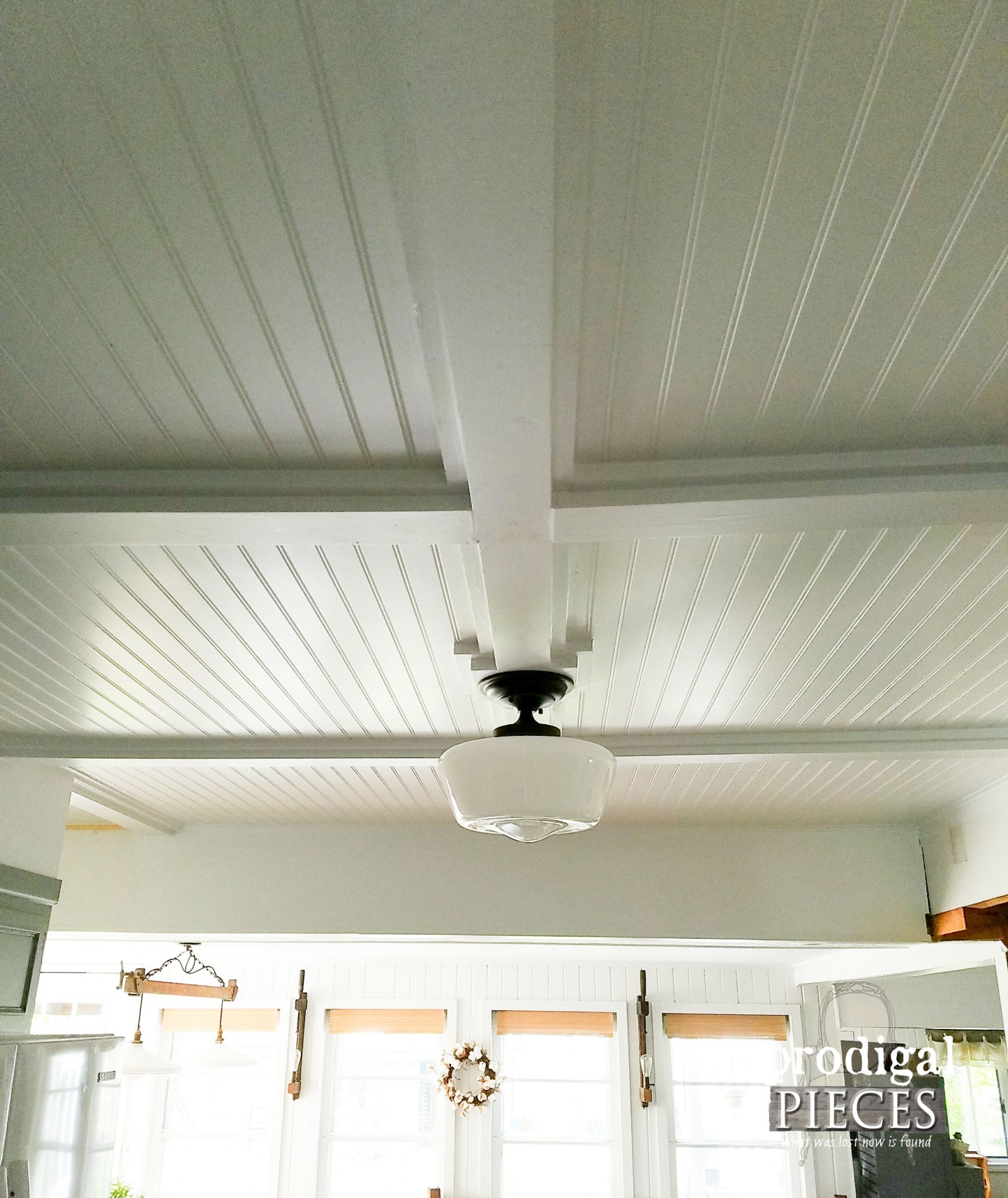 Farmhouse Beadboard Coffered Ceiling in Kitchen by Prodigal Pieces | www.prodigalpieces.com