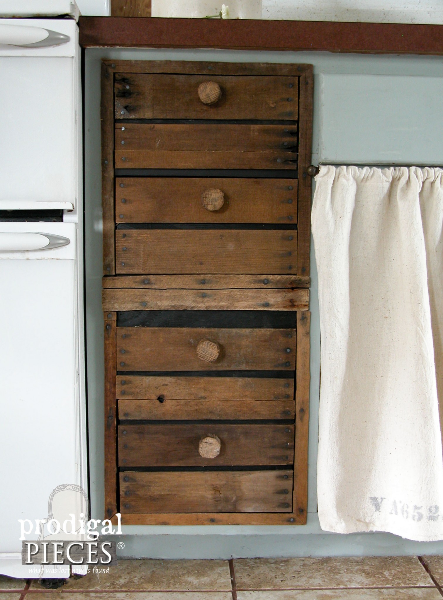 Rustic Farmhouse Kitchen Faux Crate Drawers by Prodigal Pieces | www.prodigalpieces.com