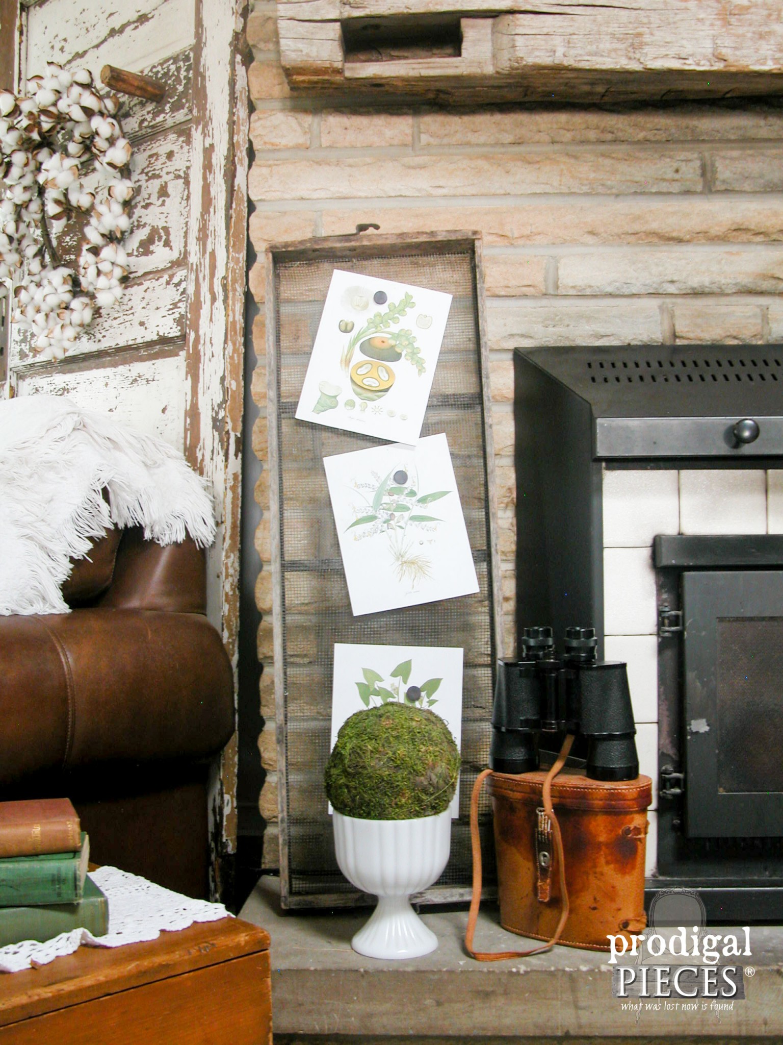 Botanical Print Display on Antique Farmhouse Sifter by Prodigal Pieces | www.prodigalpieces.com