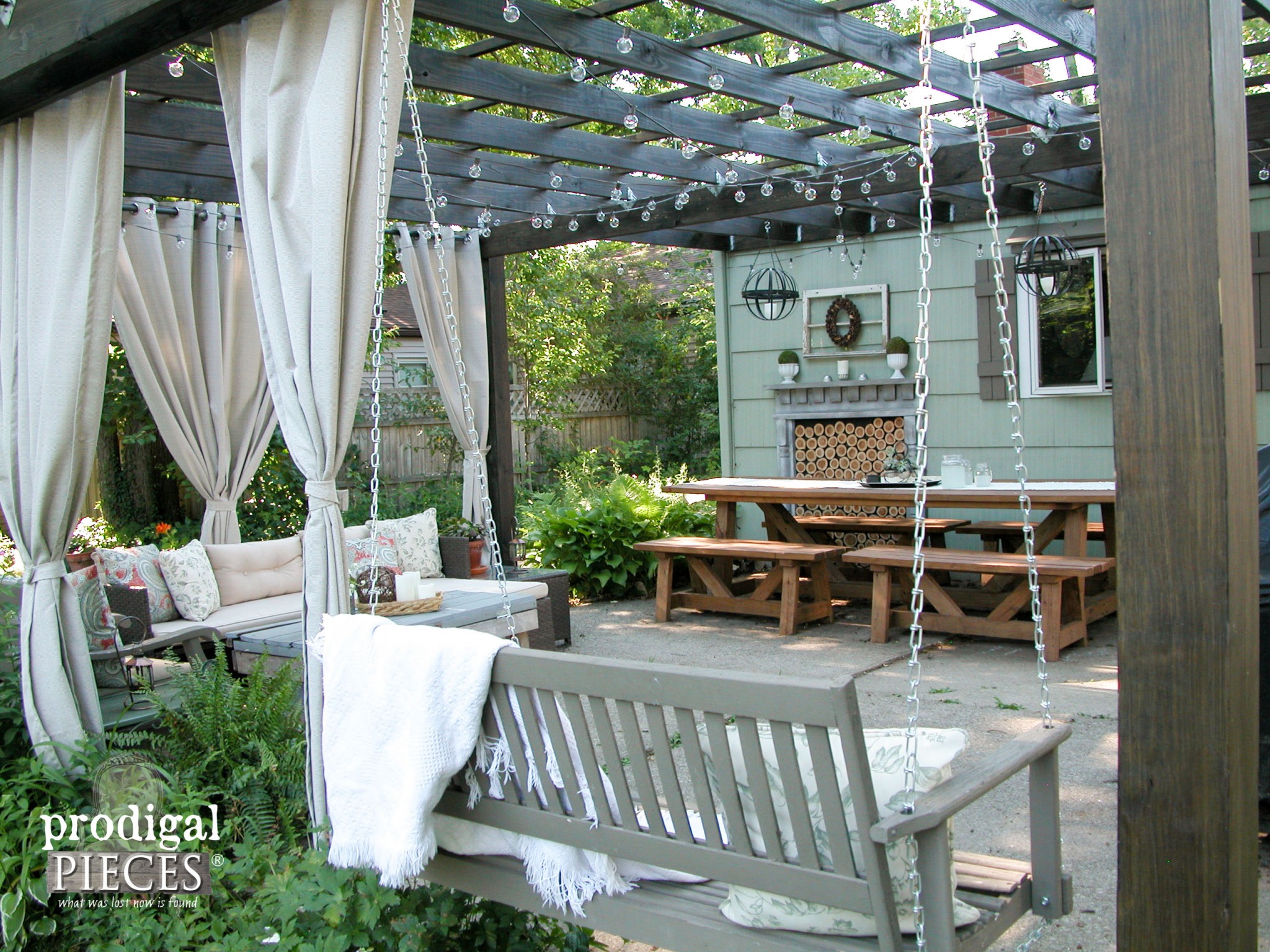Rustic Patio with DIY Pergola, Dining, and Entertaining Area by Prodigal Pieces | www.prodigalpieces.com
