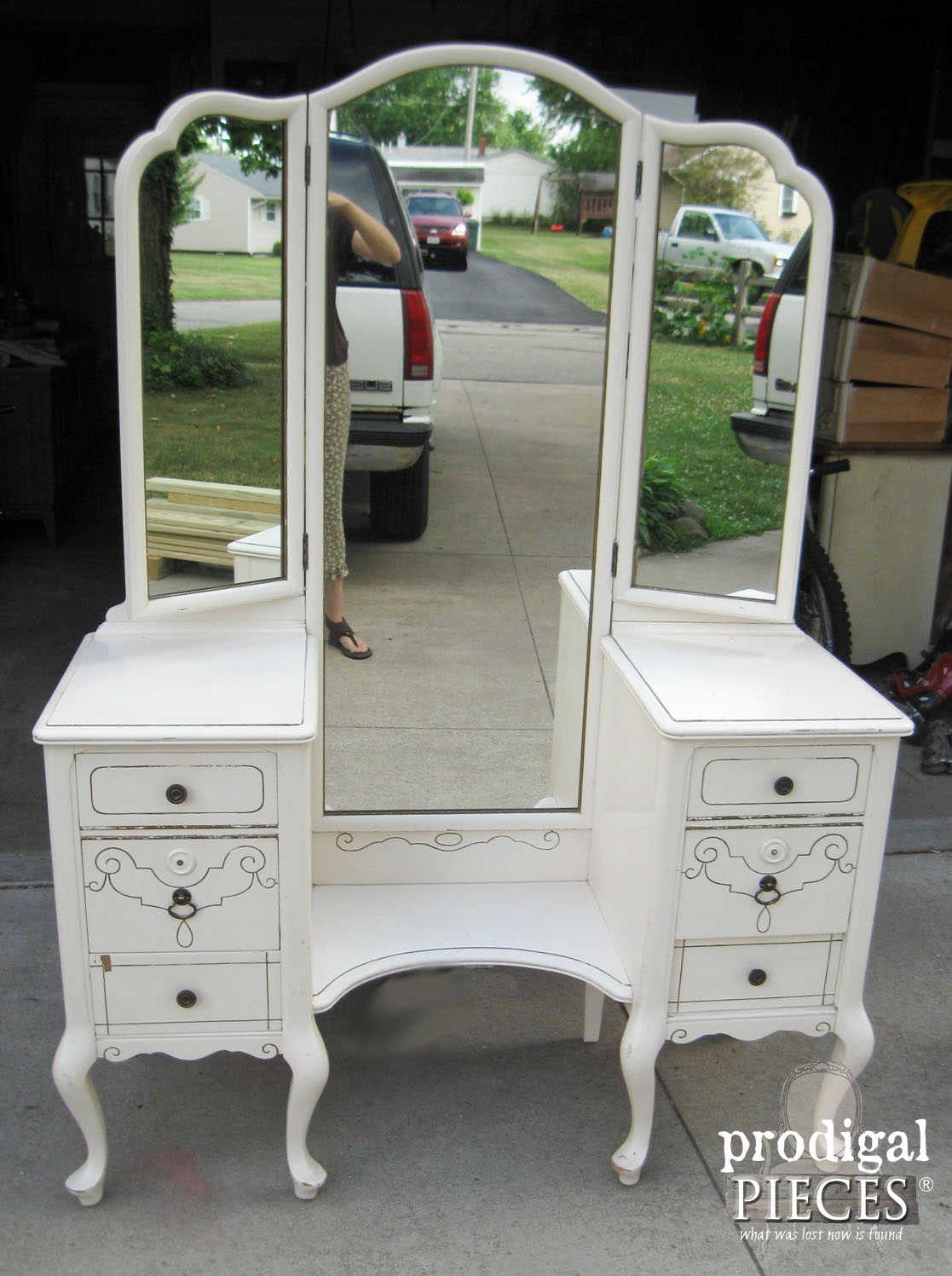 Vintage Queen Anne Dressing Table Before Custom Finish by Prodigal Pieces | www.prodigalpieces.com