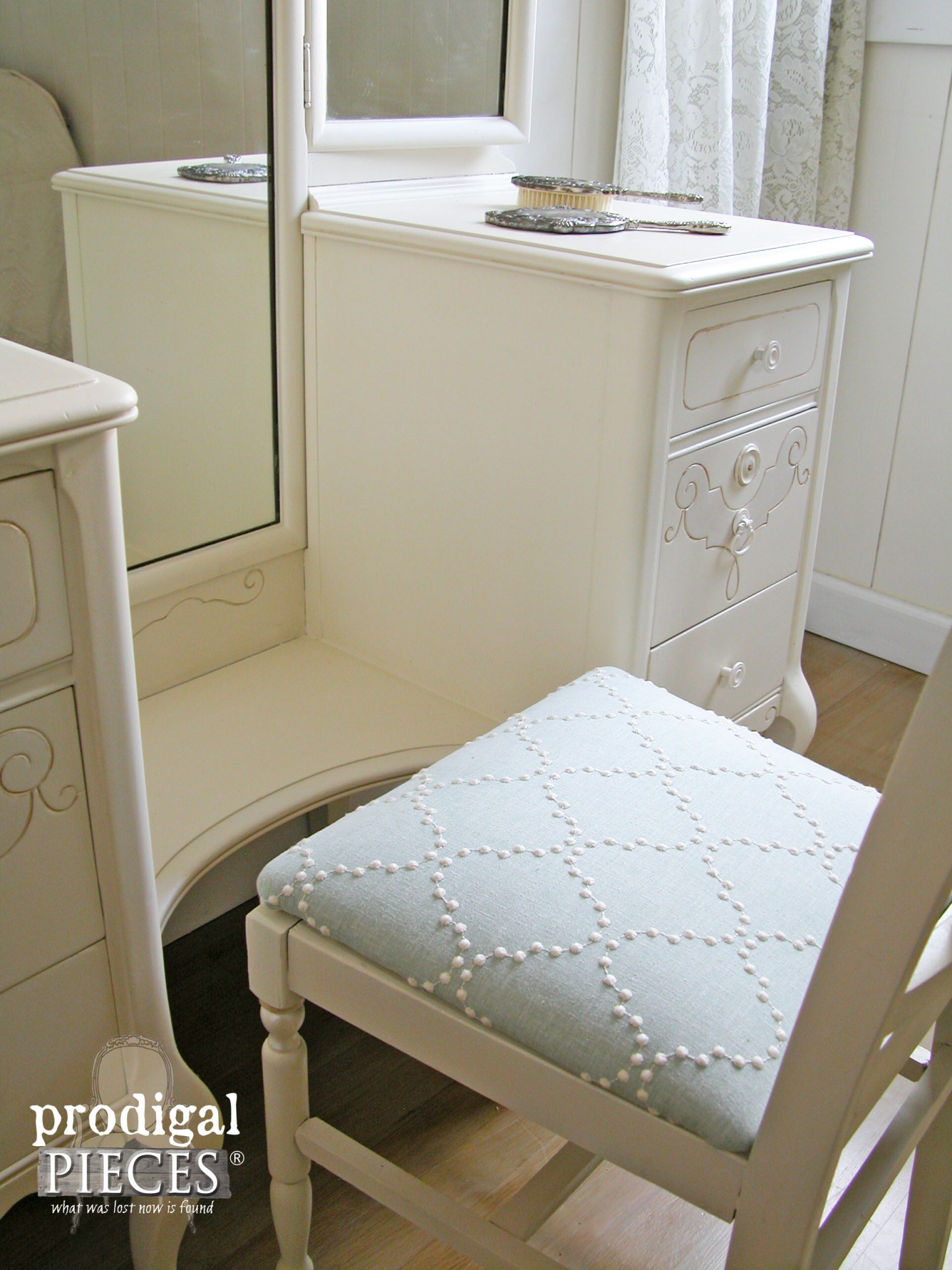 Upholstered Vanity Chair to Coordinate Custom Furniture by Prodigal Pieces | www.prodigalpieces.com