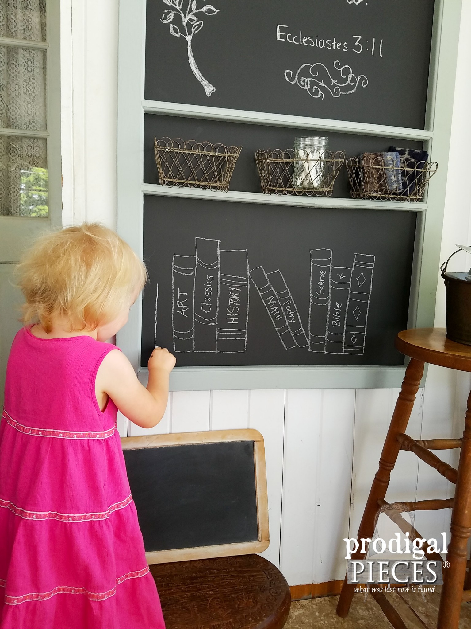 Little Girl Drawing on DIY Chalkboard | Prodigal Pieces | www.prodigalpieces.com