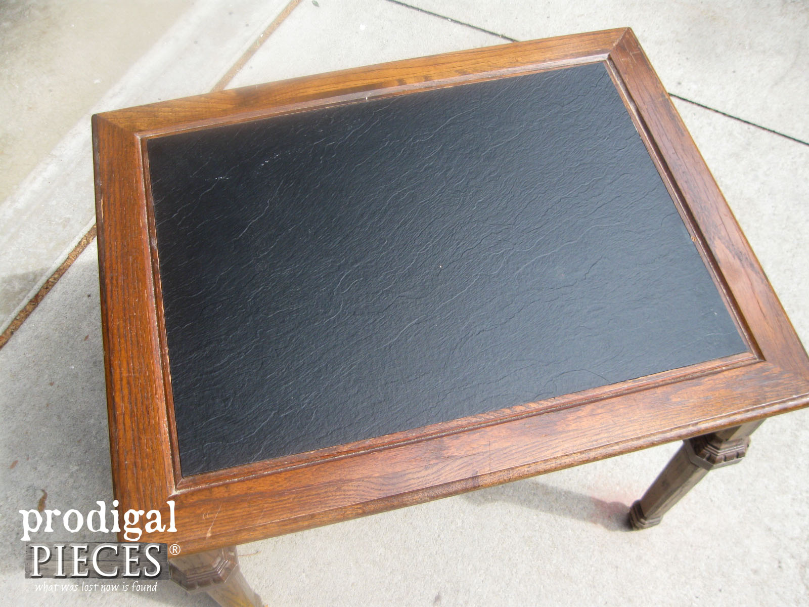 Top of Vintage Mersman Side Table with Faux Textured Top | Prodigal Pieces | www.prodigalpieces.com