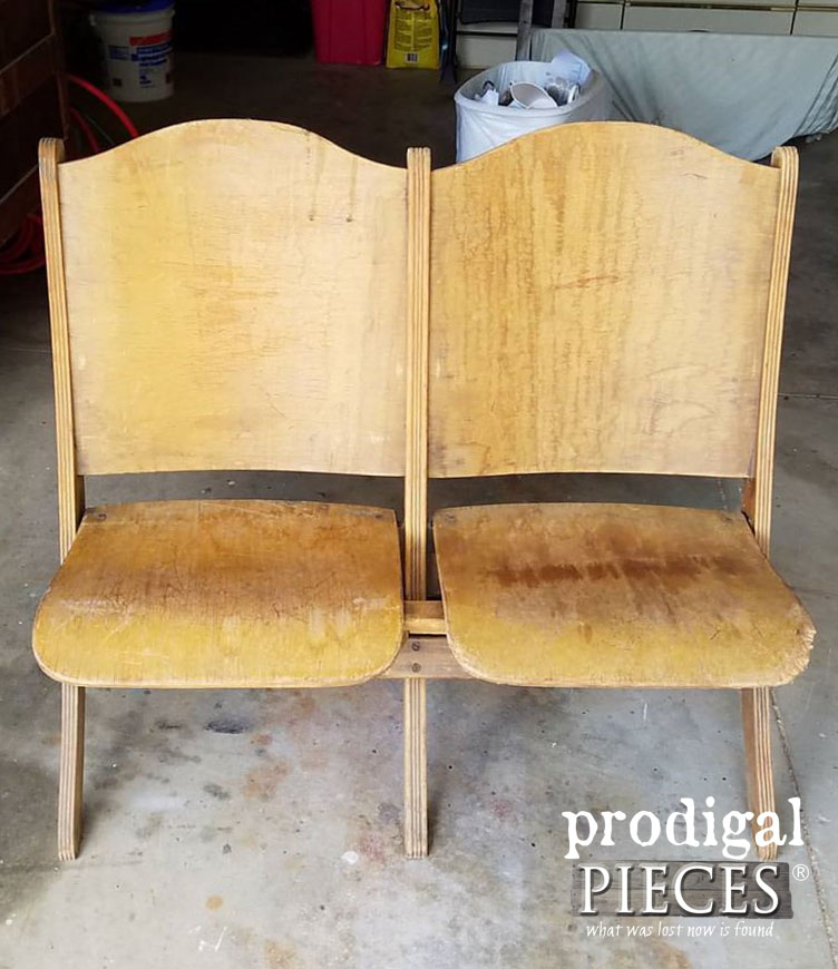 Old Theatre Seats Before | Refresh Old Wood by Prodigal Pieces | www.prodigalpieces.com