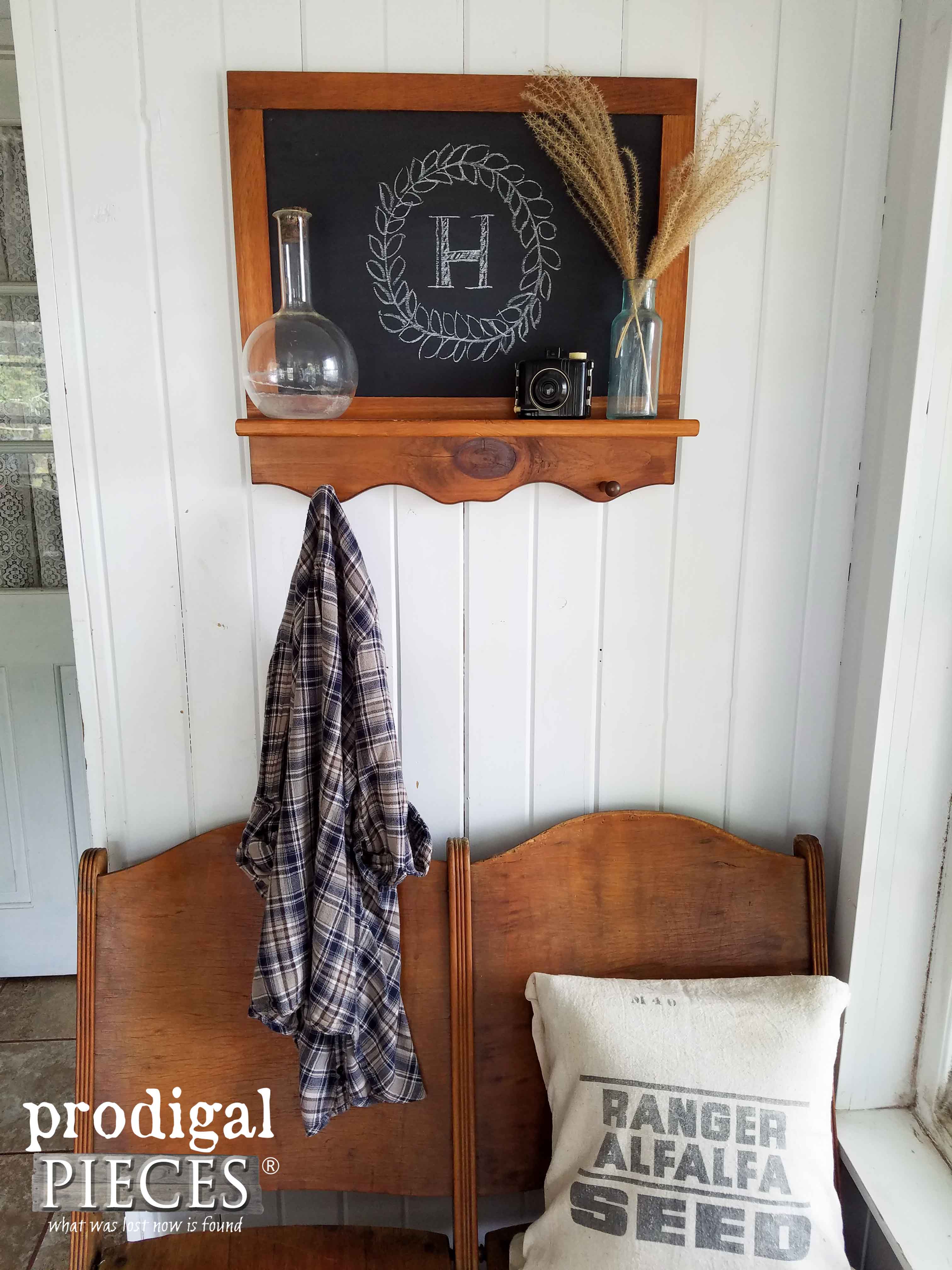 Rustic Farmhouse Chalkboard with Antique Theater Seats by Prodigal Pieces | www.prodigalpieces.com