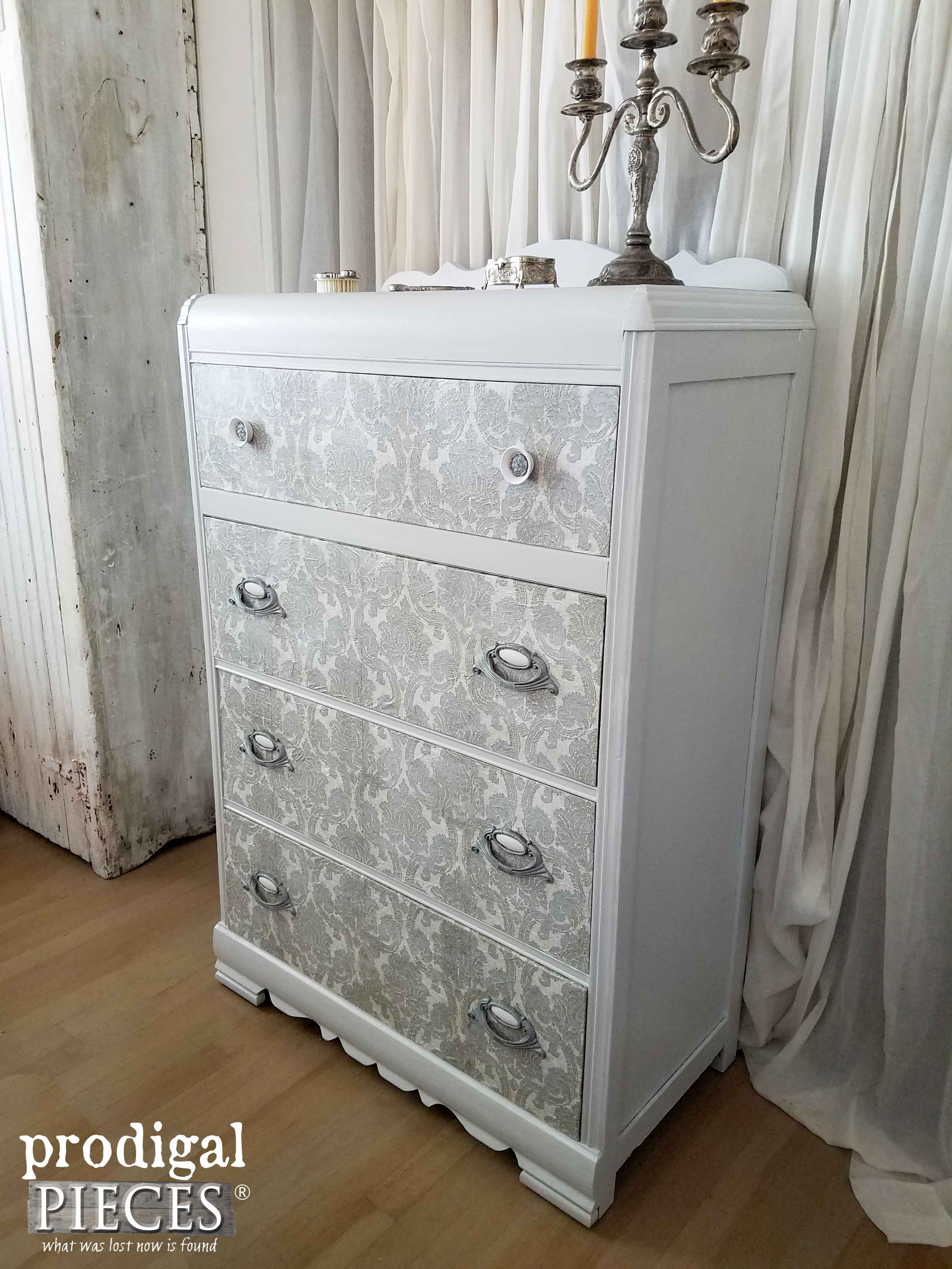 Antique Waterfall Chest of Drawers Made New with Decoupage Furniture by Prodigal Pieces | www.prodigalpieces.com