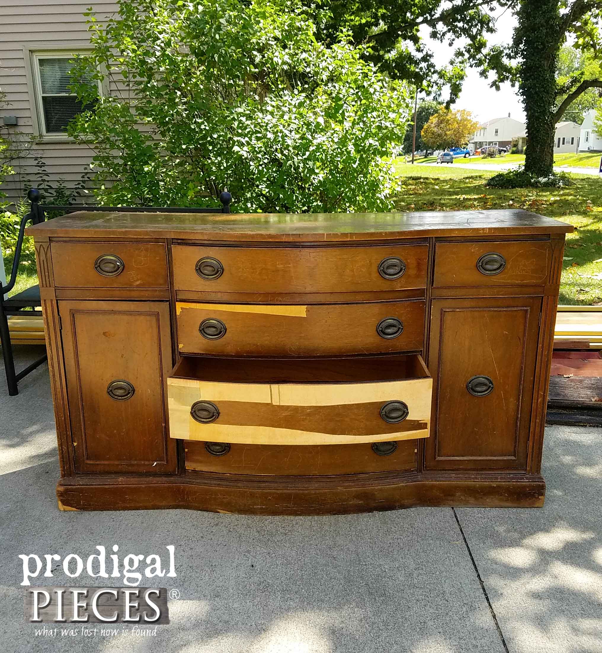 Vintage Drexel Buffet Before Makeover by Prodigal Pieces | www.prodigalpieces.com