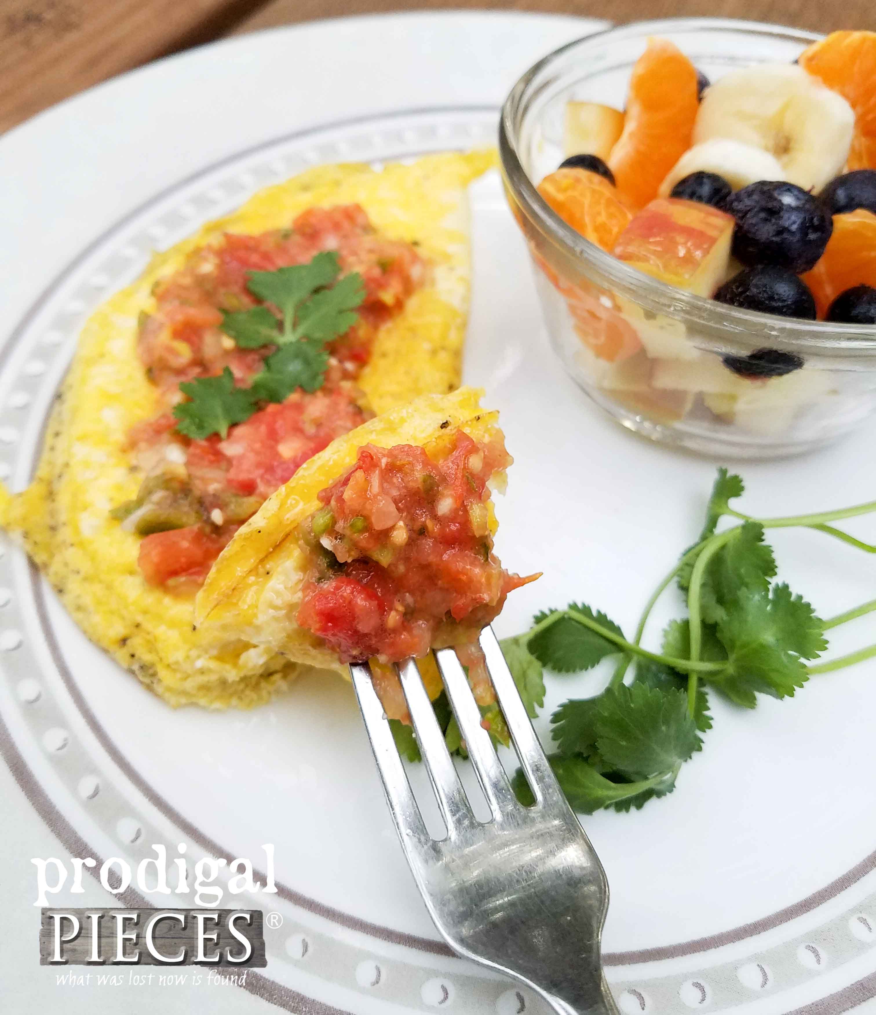 Fermented Salsa on Fried Egg with Fruit Salad for a Nourishing Breakfast by Prodigal Pieces | prodigalpieces.com