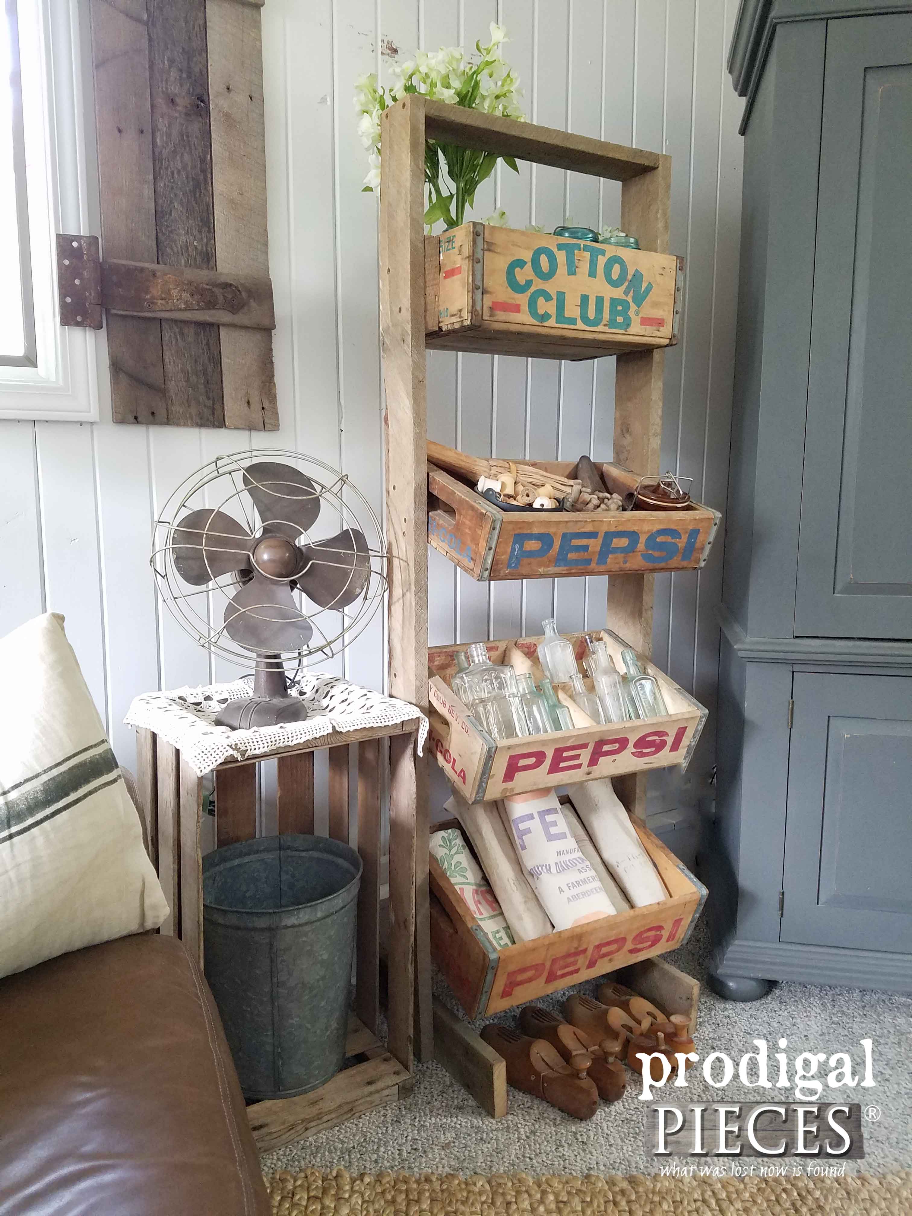 Rustic Soda Crate Stand Made with Reclaimed Barn Wood by Prodigal Pieces | www.prodigalpieces.com