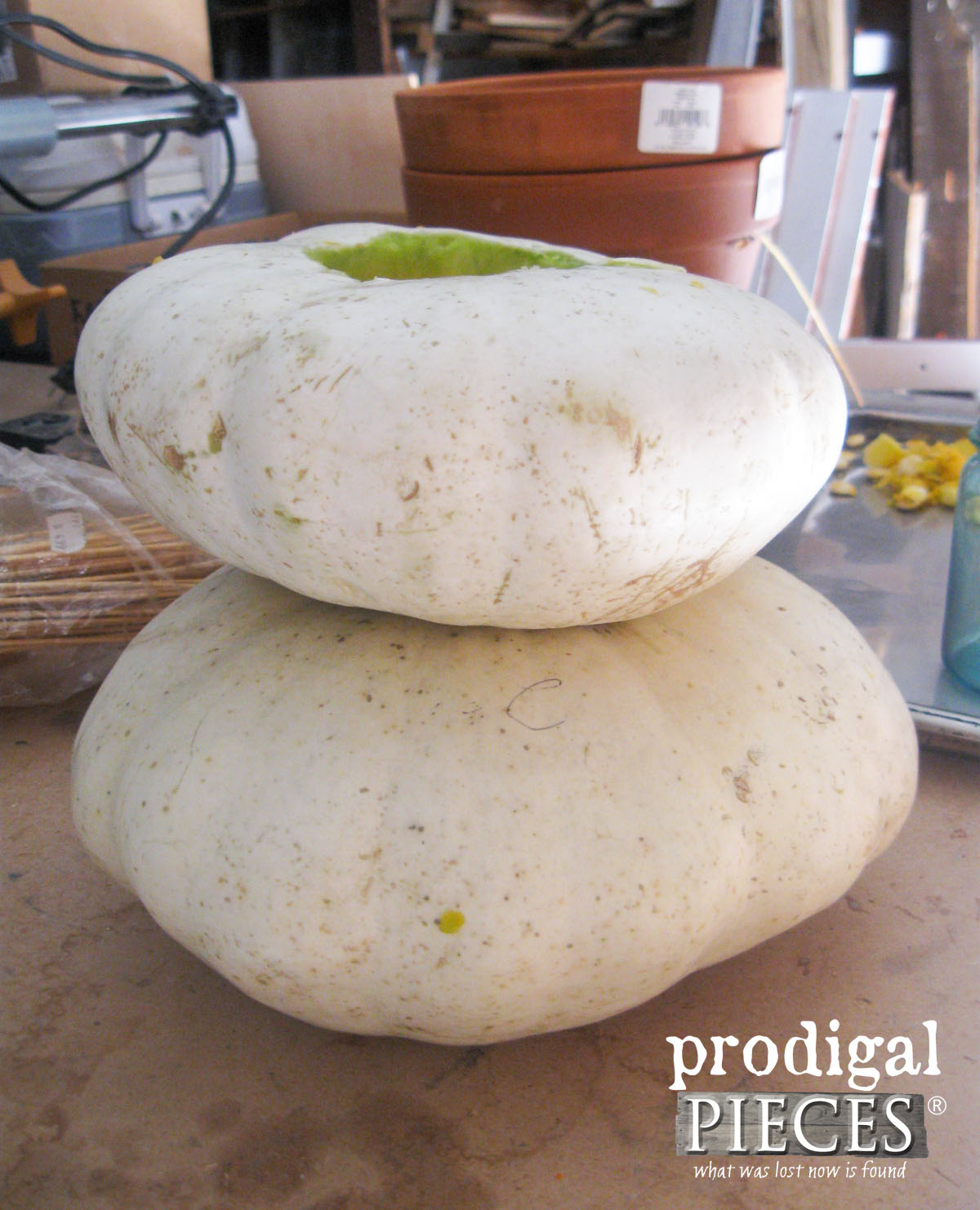 Stacked White Pumpkins for Thanksgiving Tablescape | Prodigal Pieces | www.prodigalpieces.com