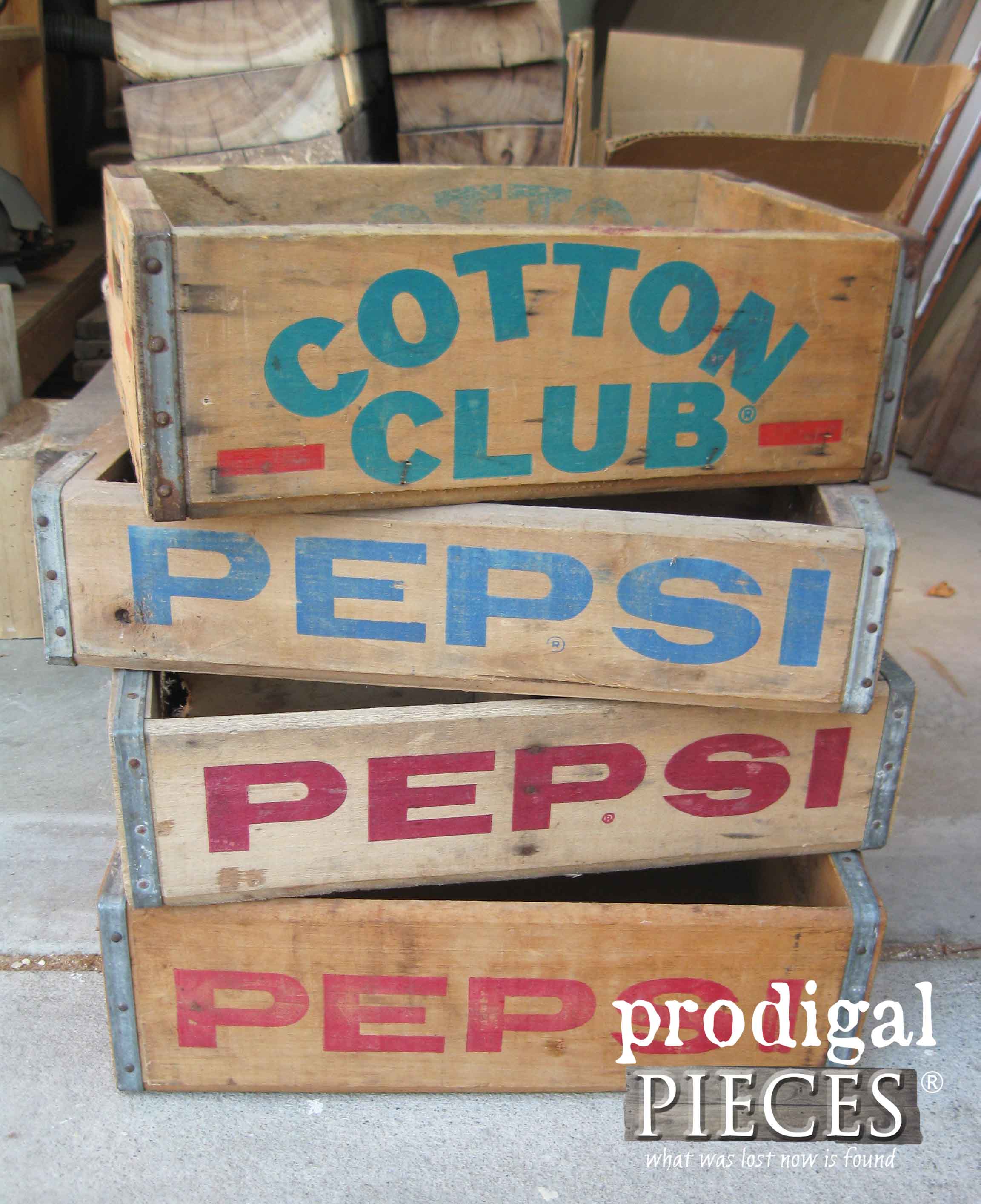 Stack of Vintage Soda Crates ~ Pepsi, Cotton Club ~ Flea Market Goodness | Prodigal Pieces | www.prodigalpieces.com