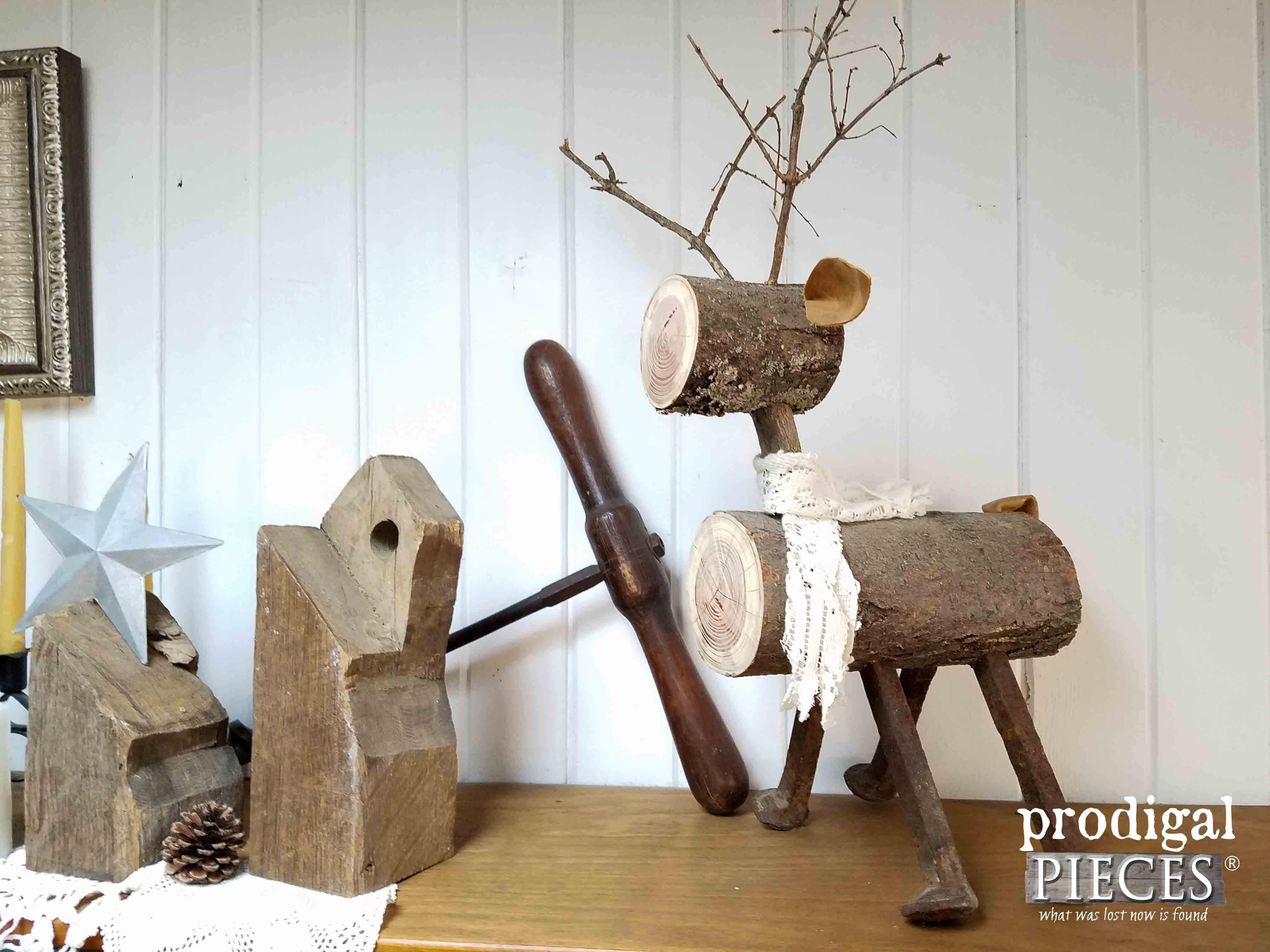 DIY Repurposed Log Reindeer by Prodigal Pieces | www.prodigalpieces.com