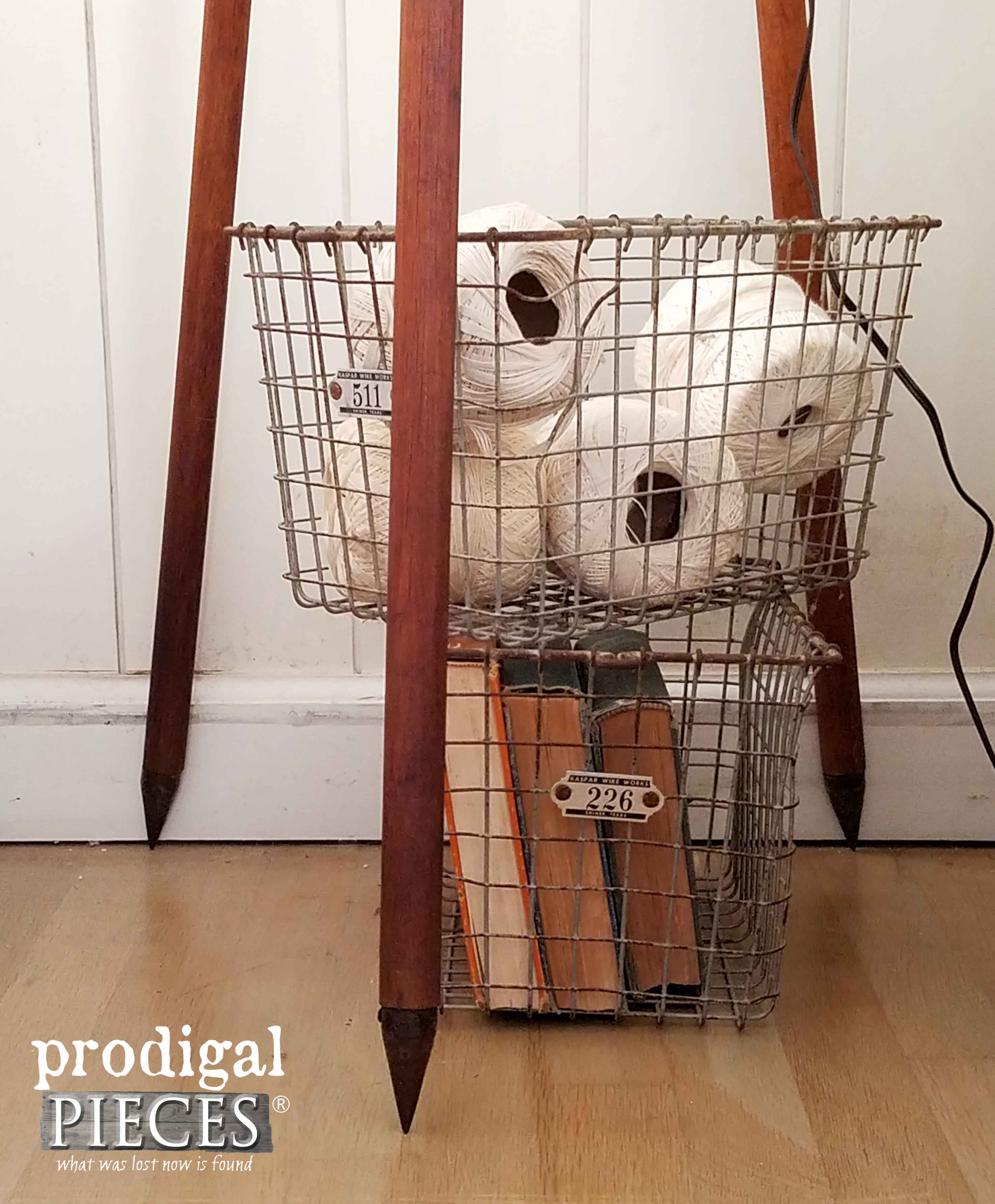 Tripod Floor Lamp Base with Wire Locker Baskets | Prodigal Pieces | www.prodigalpieces.com