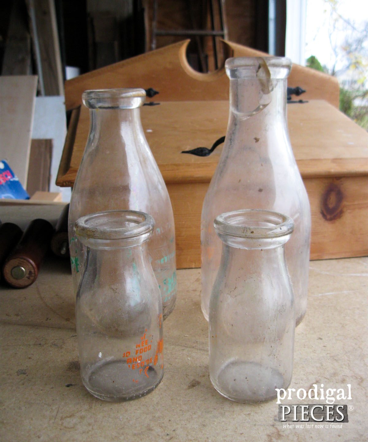 Antique Milk Bottles for Wooden Caddy Tutorial | Prodigal Pieces | www.prodigalpieces.com