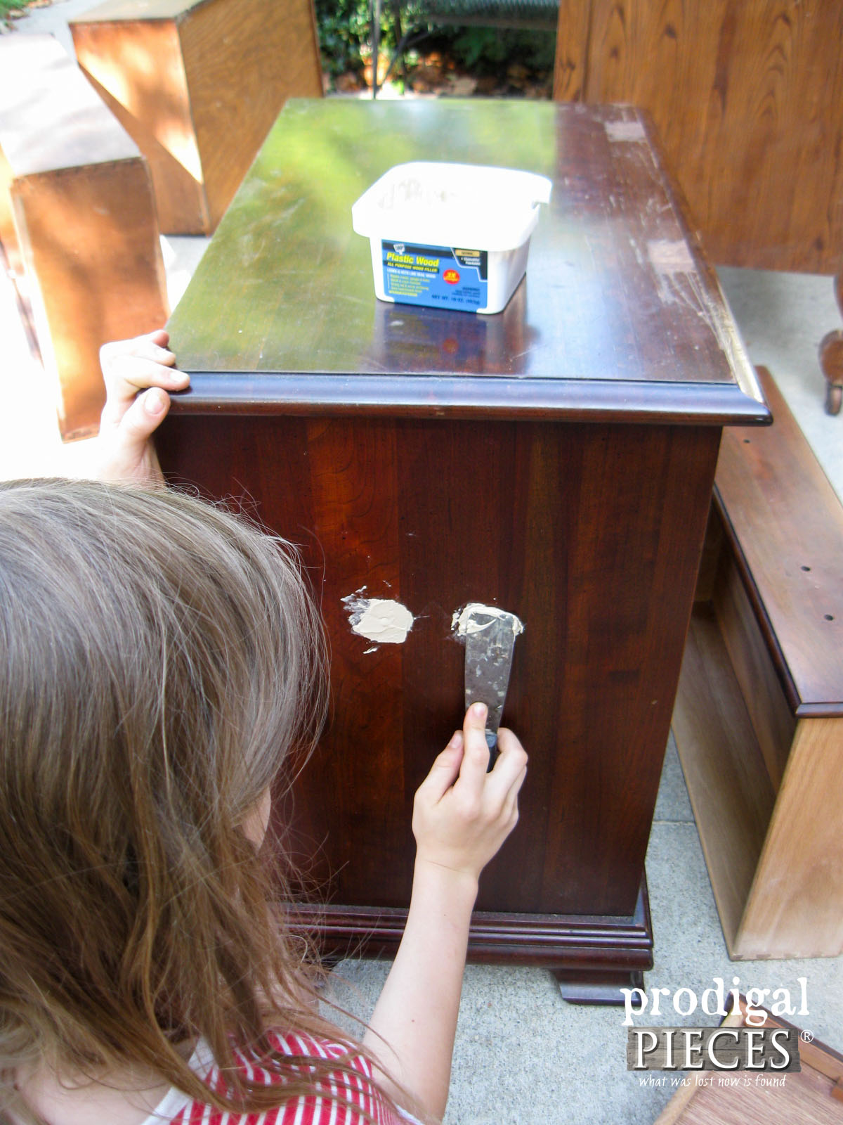 Applying Wood Filler to Vintage Nightstand | Prodigal Pieces | prodigalpieces.com