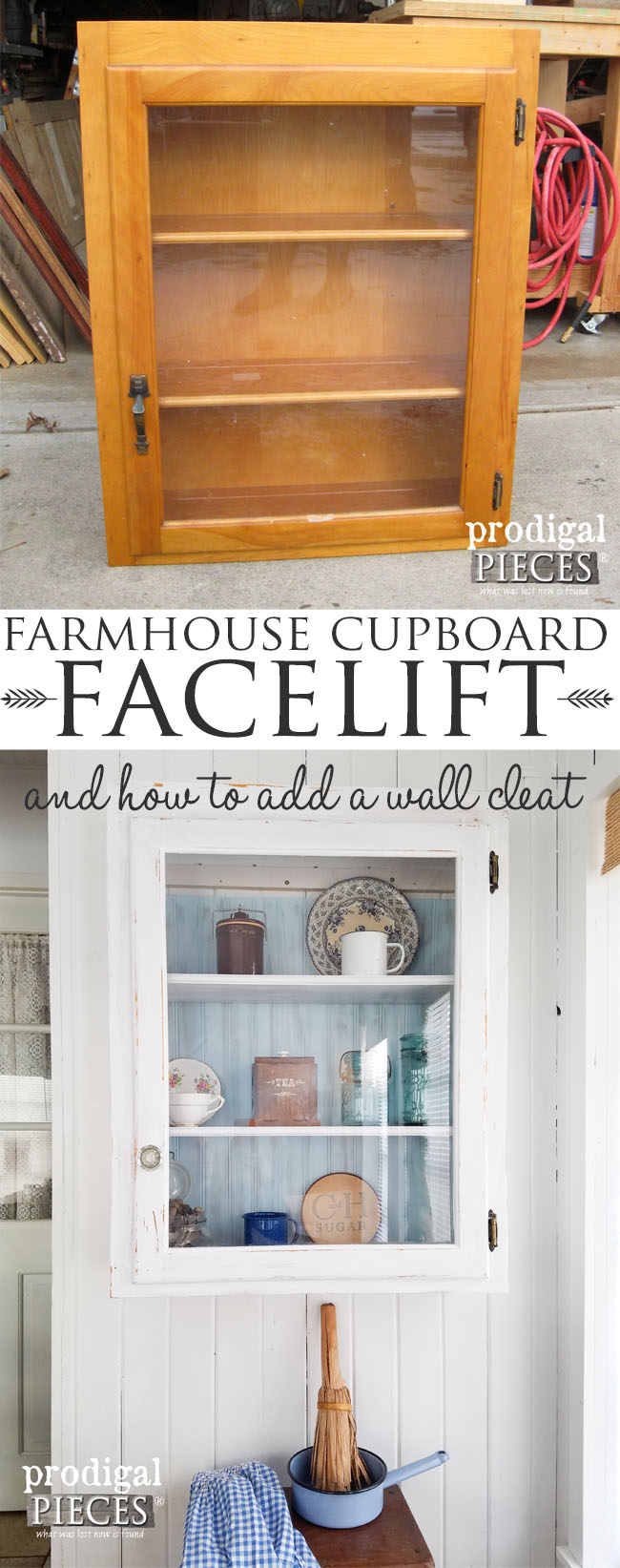Farmhouse Cupboard Makeover with Tutorial on Adding a Wall Cleat by Prodigal Pieces | prodigalpieces.com