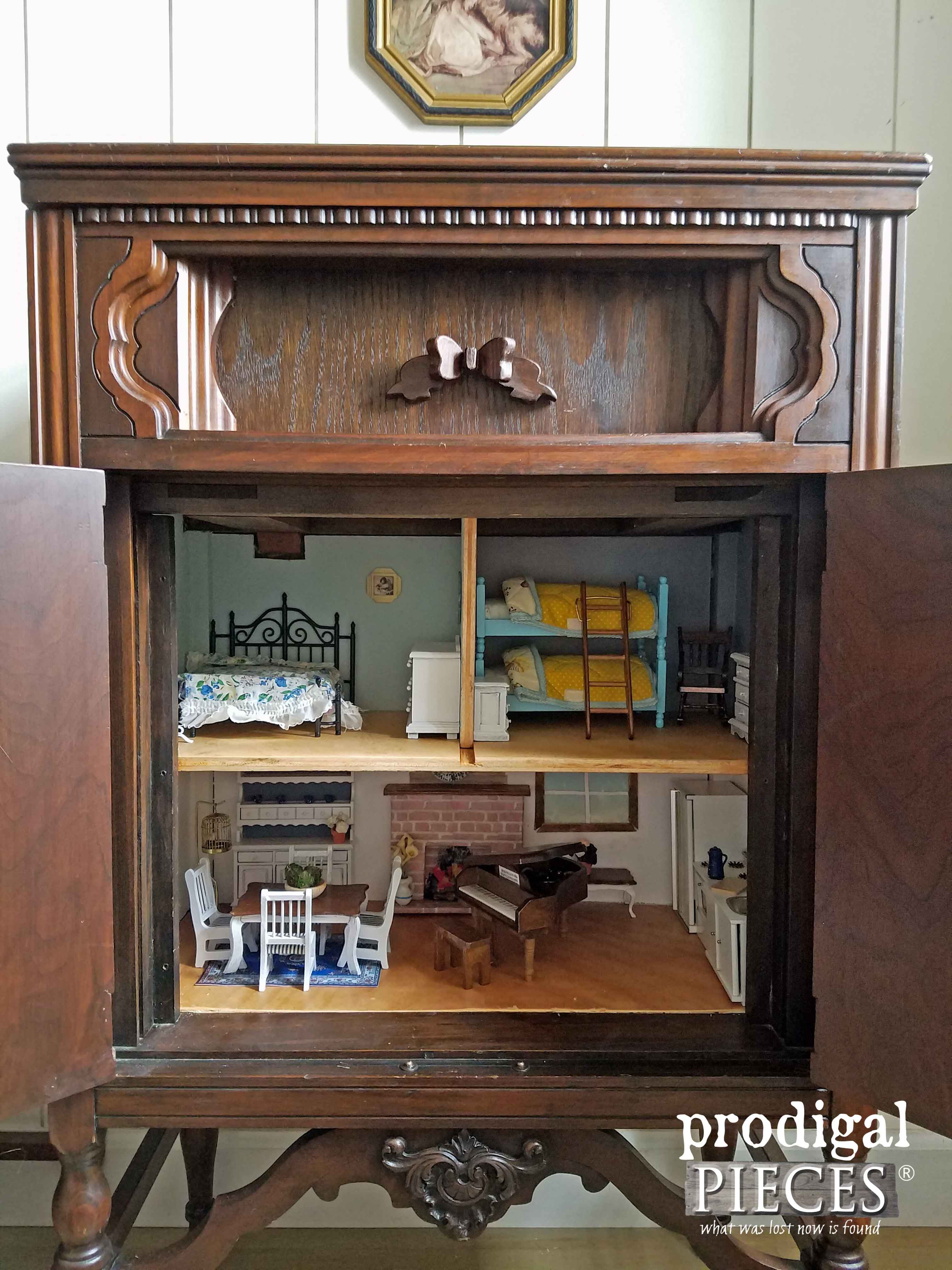 Antique Radio Cabinet Upcycled into Dollhouse by Prodigal Pieces | prodigalpieces.com