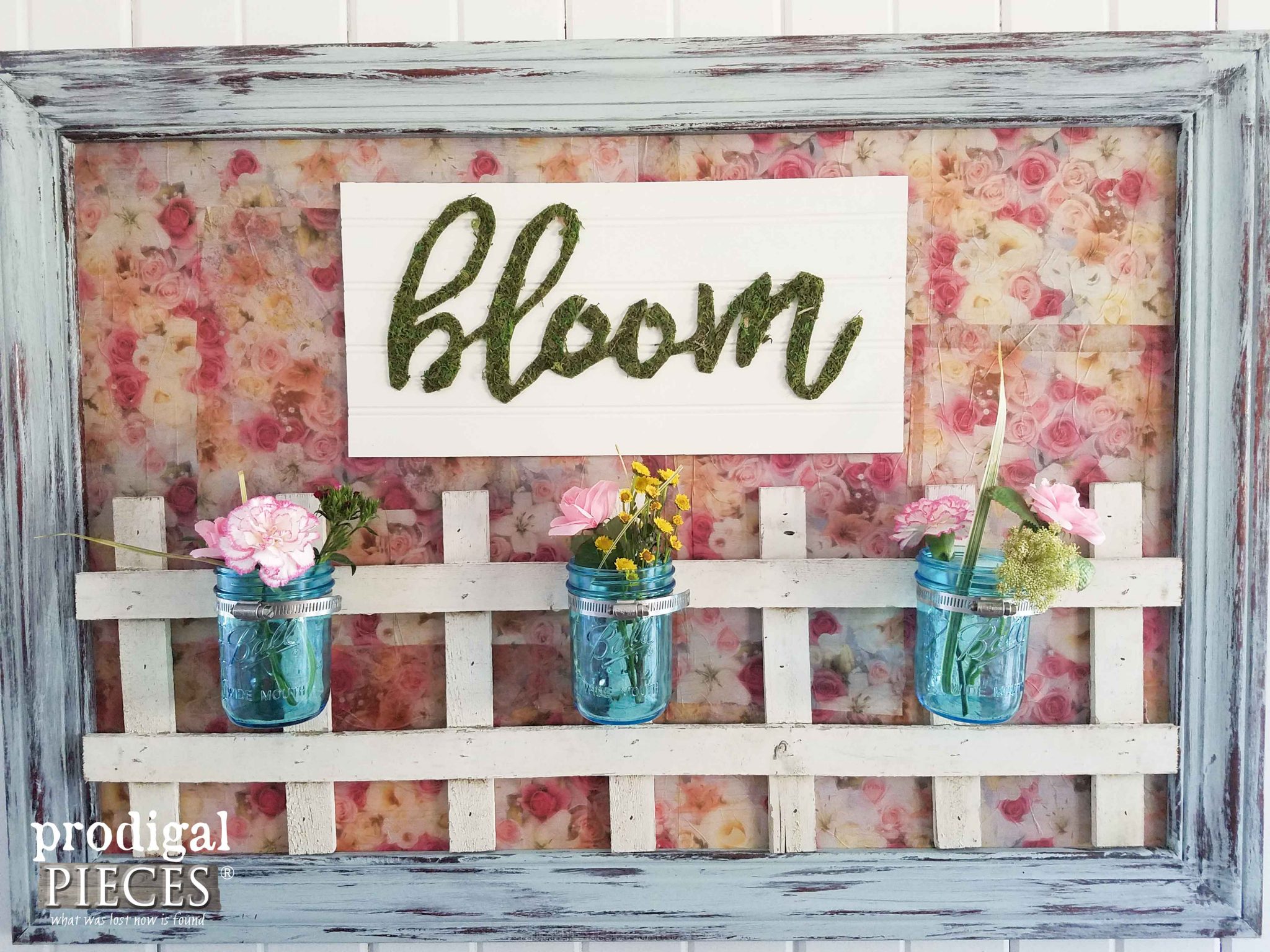 "Bloom" Wall Art with Ball Jar Vases and Repurposed Parts by Prodigal Pieces | prodigalpieces.com