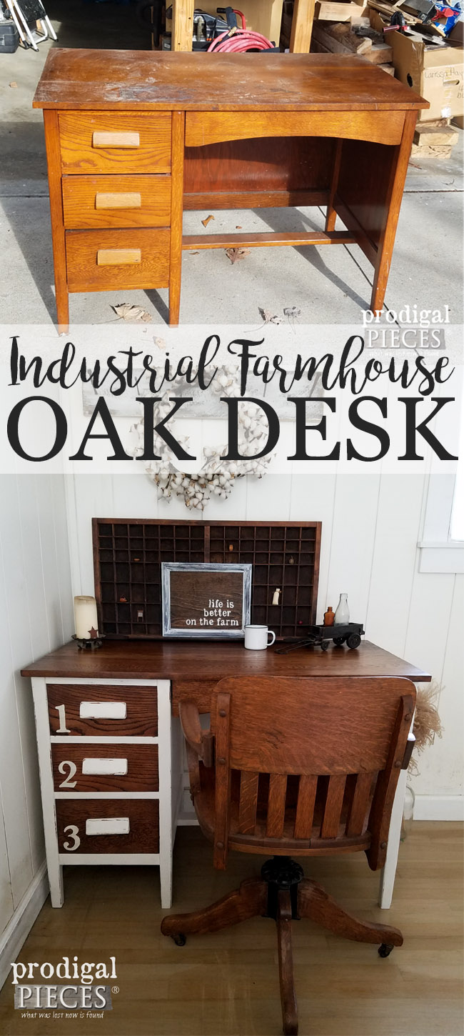 Vintage Oak Desk Gets Industrial Farmhouse Style Makeover by Prodigal Pieces | prodigalpieces.com