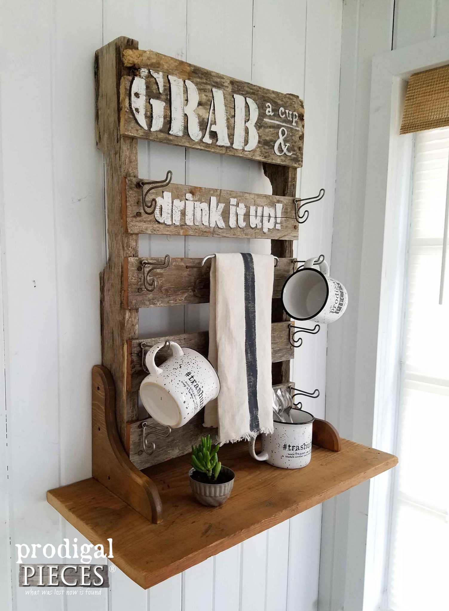 Reclaimed Pallet Wood Mug Rack with Shelf by Prodigal Pieces | prodigalpieces.com