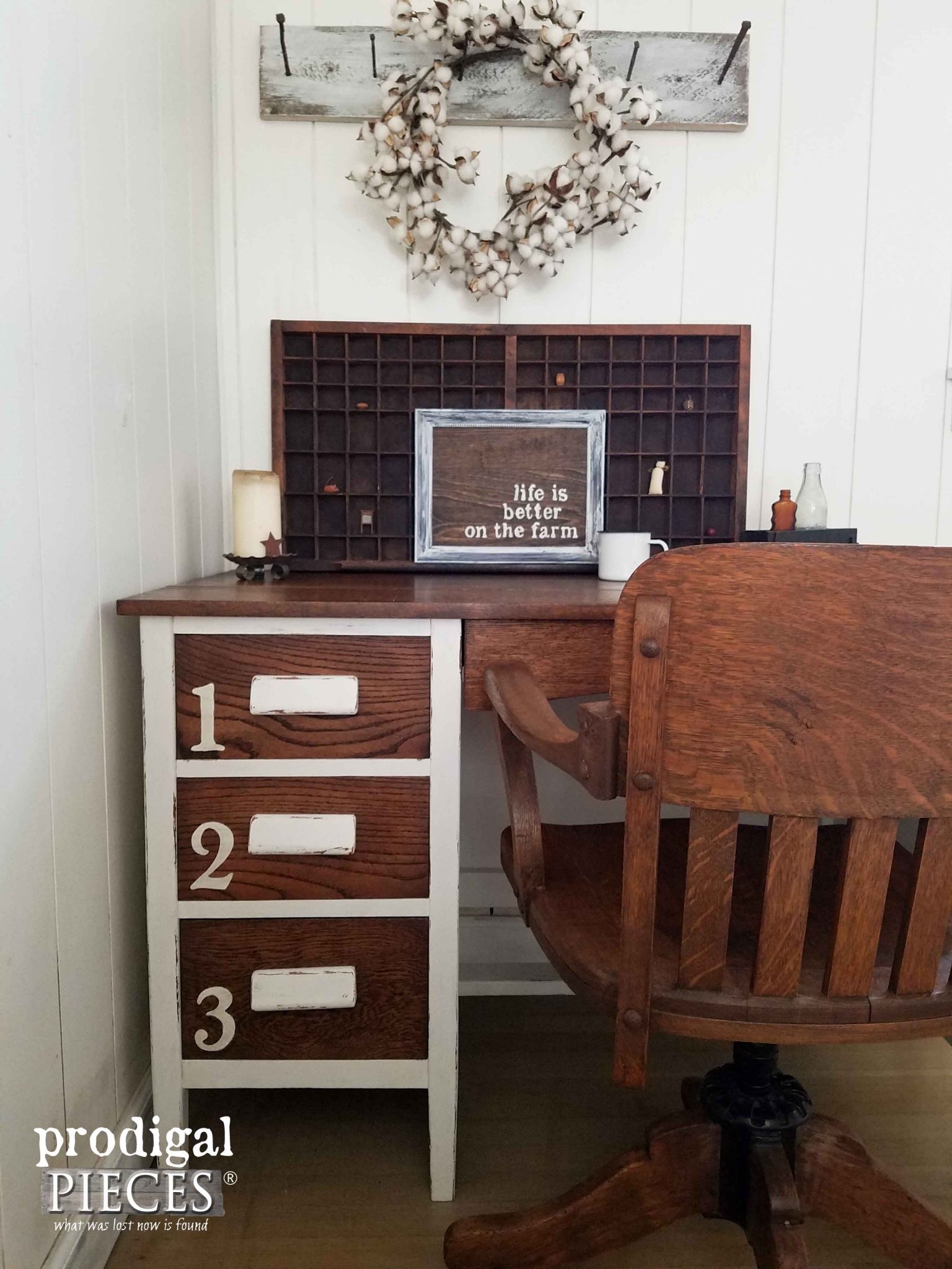 Numbered Drawers on Industrial Desk by Prodigal Pieces | prodigalpieces.com