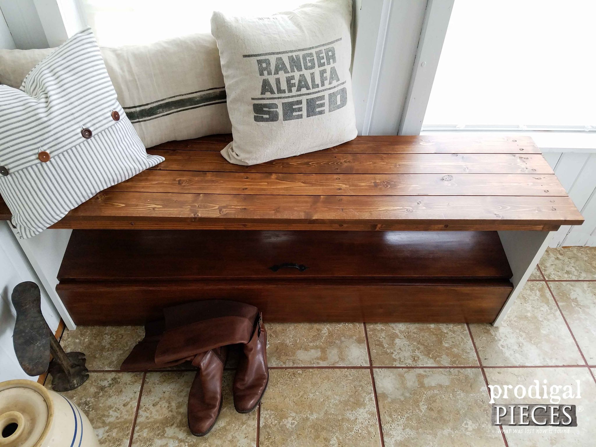 Upcycled Bookcase Headboard Bench with Storage by Prodigal Pieces | prodigalpieces.com