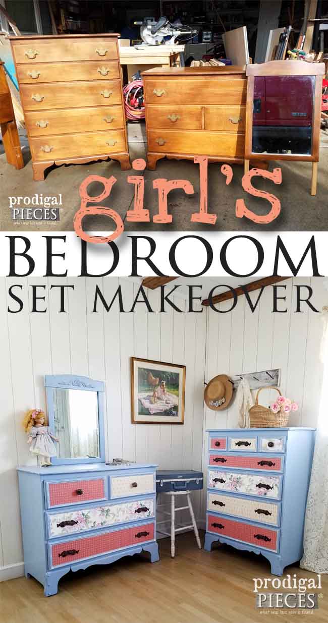 Mother and Teenage Son Take on this Vintage Bedroom Set Turning it into a Sweet Girl's Bedroom Set | Prodigal Pieces | prodigalpieces.com #prodigalpieces