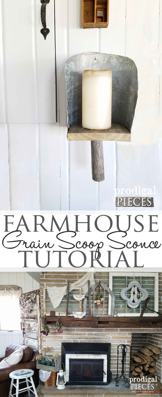 DIY Farmhouse Grain Scoop Sconce with Step-by-Step Tutorial by Prodigal Pieces | prodigalpieces.com