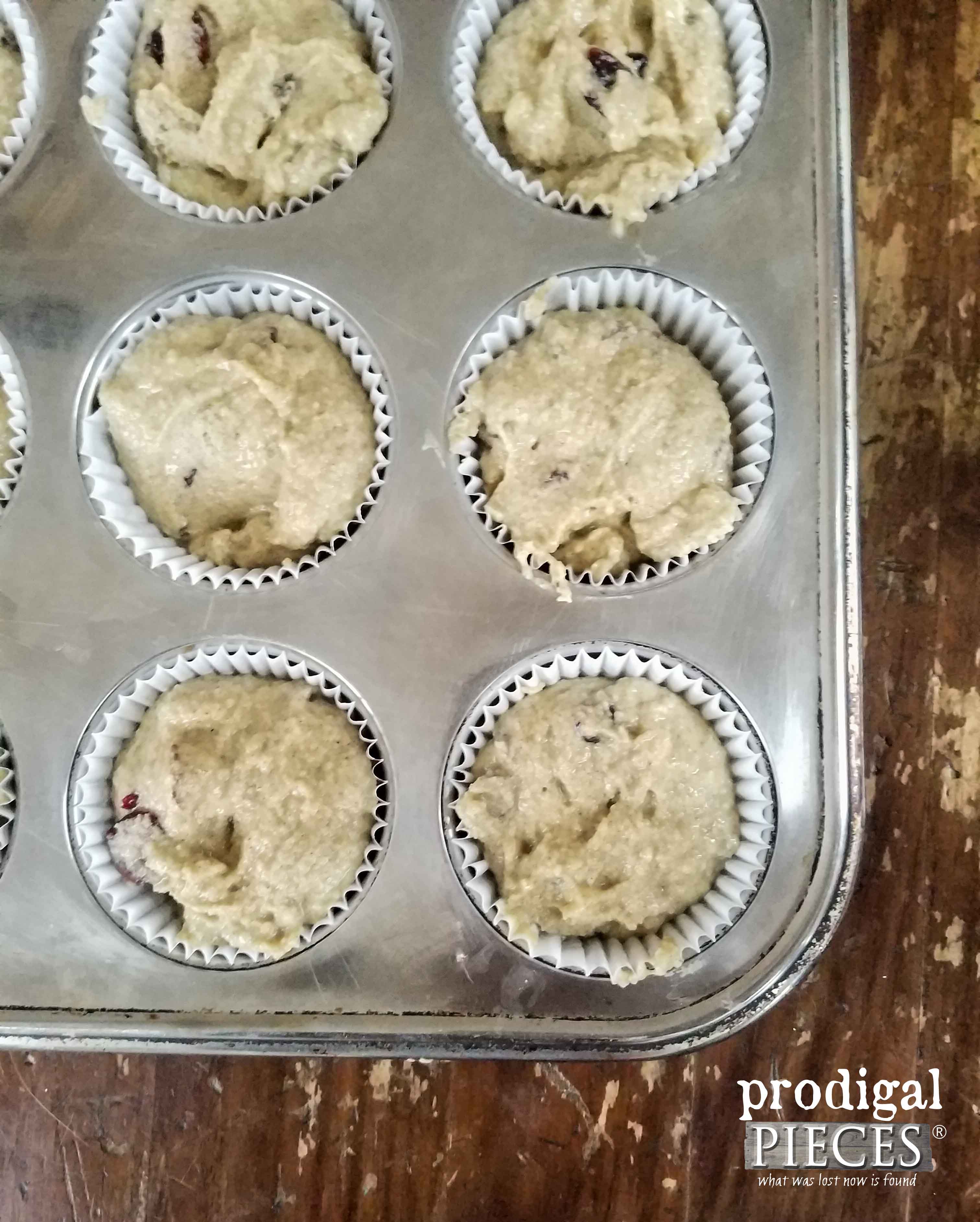 Pan of grain-free muffins ready to go into the oven. Get the recipe at Prodigal Pieces | prodigalpieces.com
