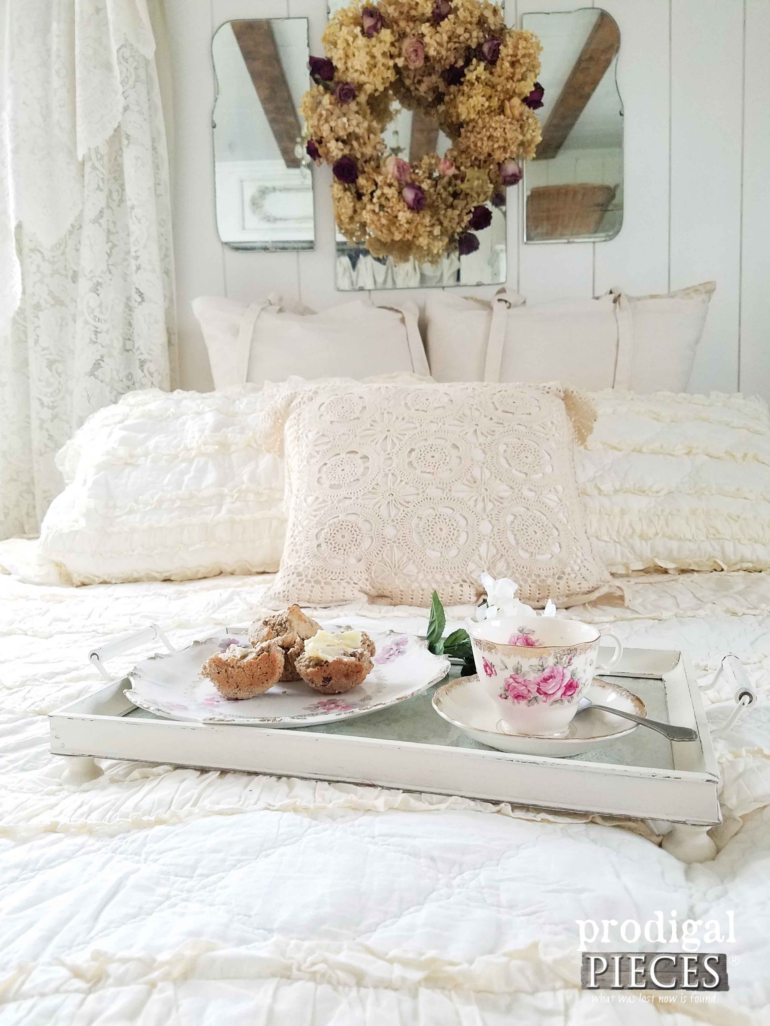 Thrifted Tray in Farmhouse Style Bedroom | Prodigal Pieces | prodigalpieces.com