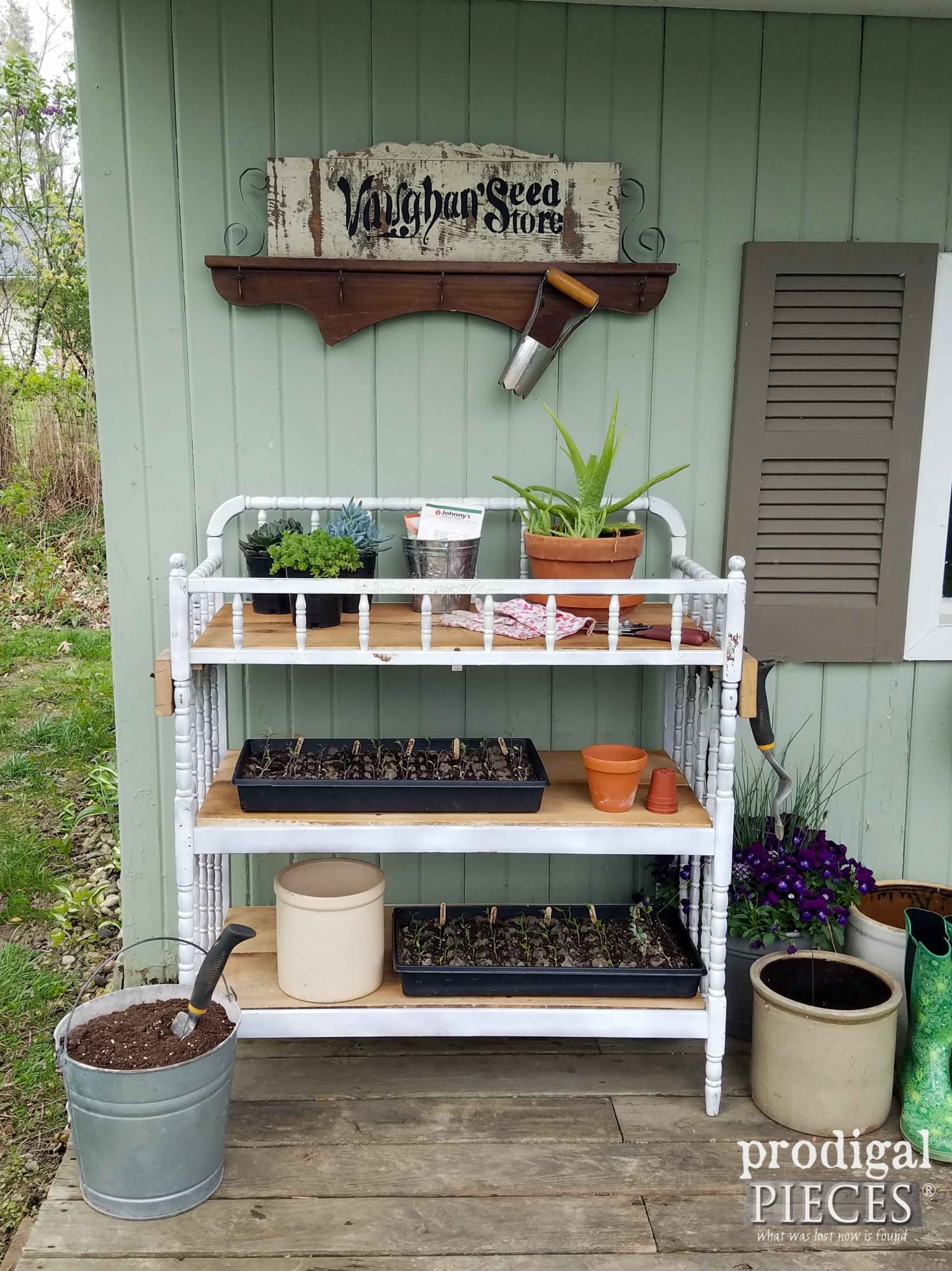Garden Shed with Upcyled Potting Bench made by Prodigal Pieces | prodigalpieces.com