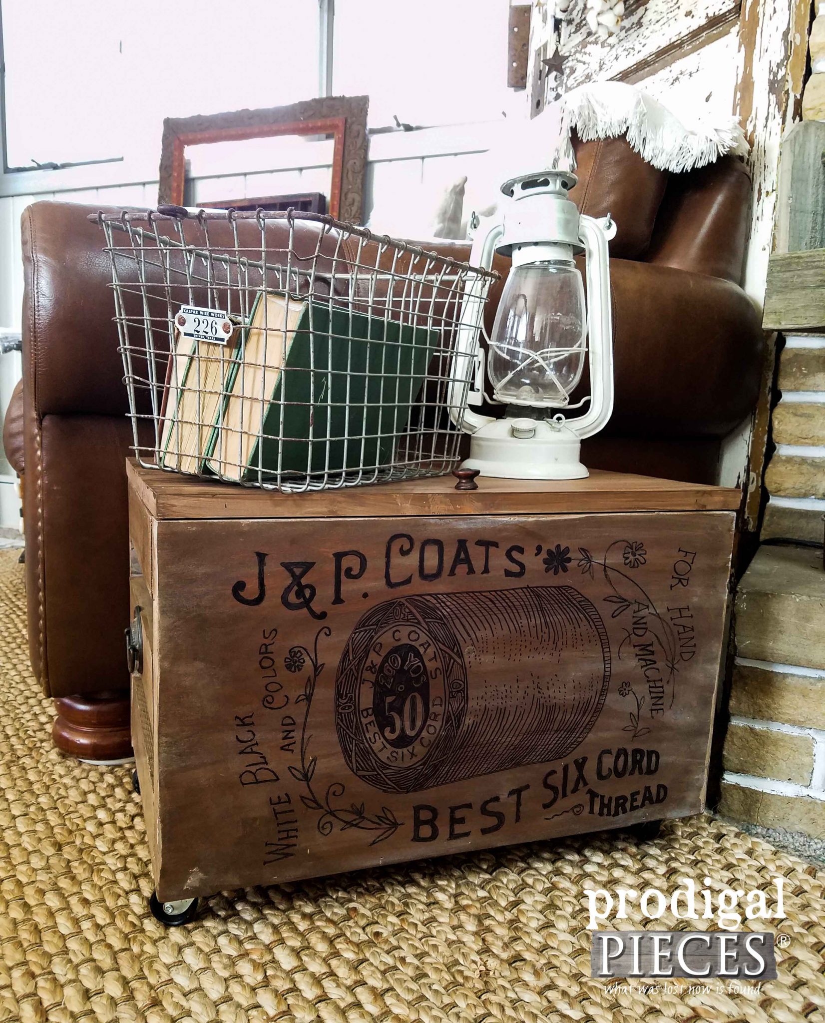 J & P Coats Thread Repurposed Cabinet Door Crate DIY by Prodigal Pieces | prodigalpieces.com