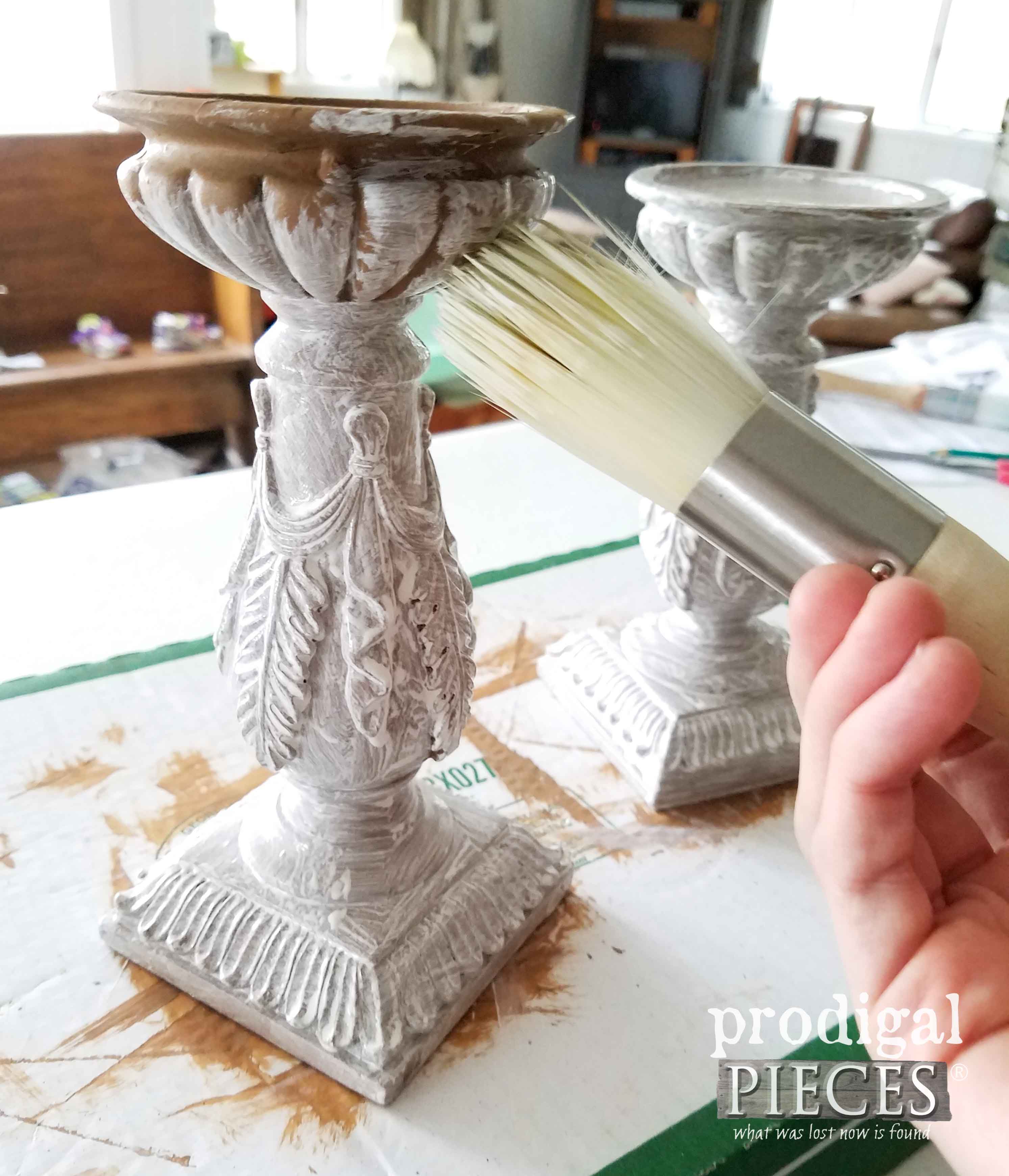Whitewashing Candlesticks for Farmhouse Look by Prodigal Pieces | prodigalpieces.com